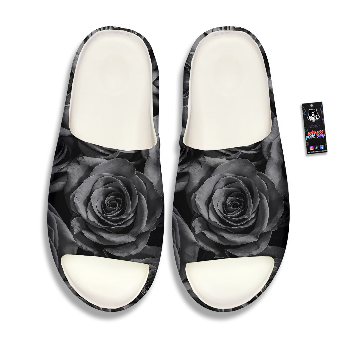 Black Rose Print Sandals-grizzshop