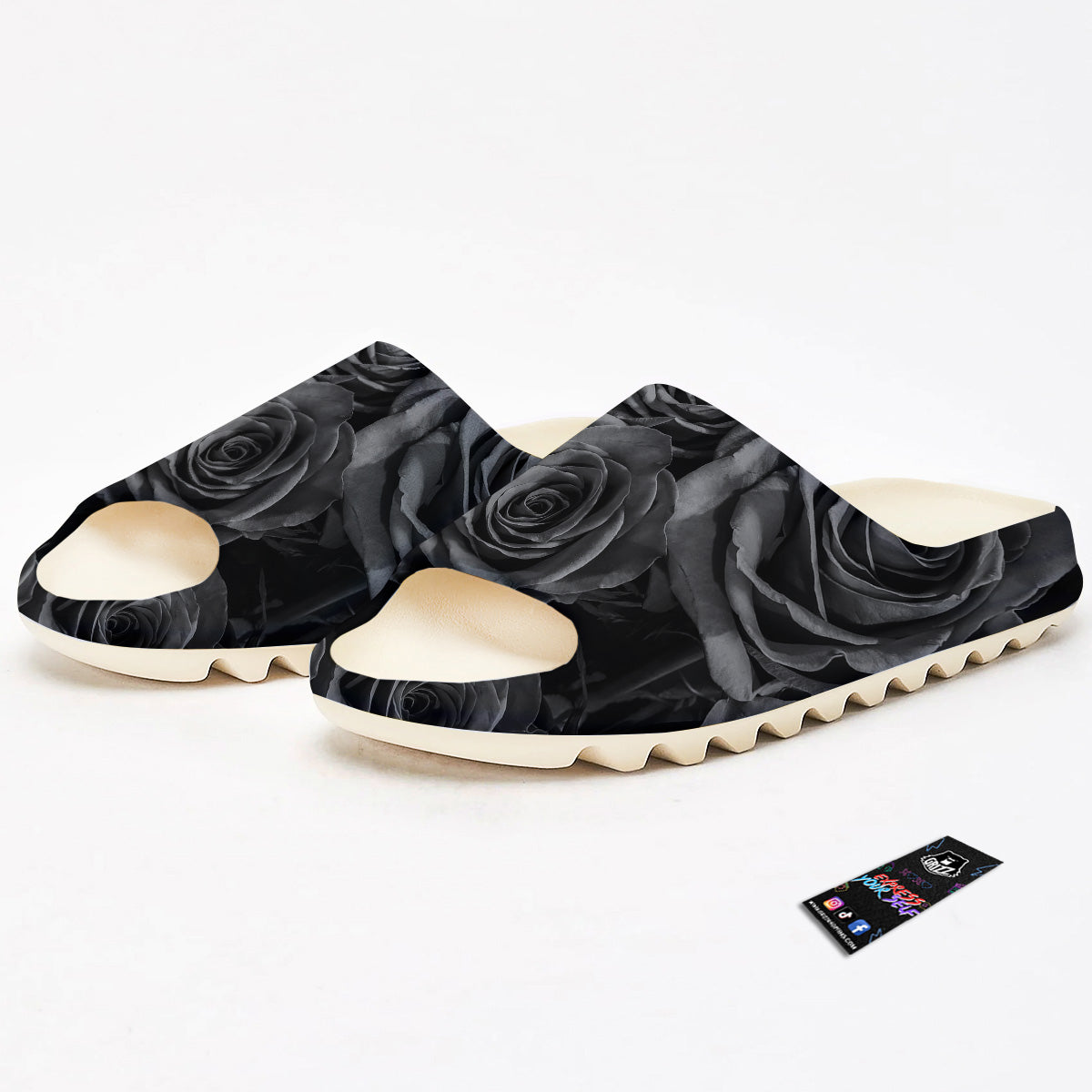 Black Rose Print Sandals-grizzshop