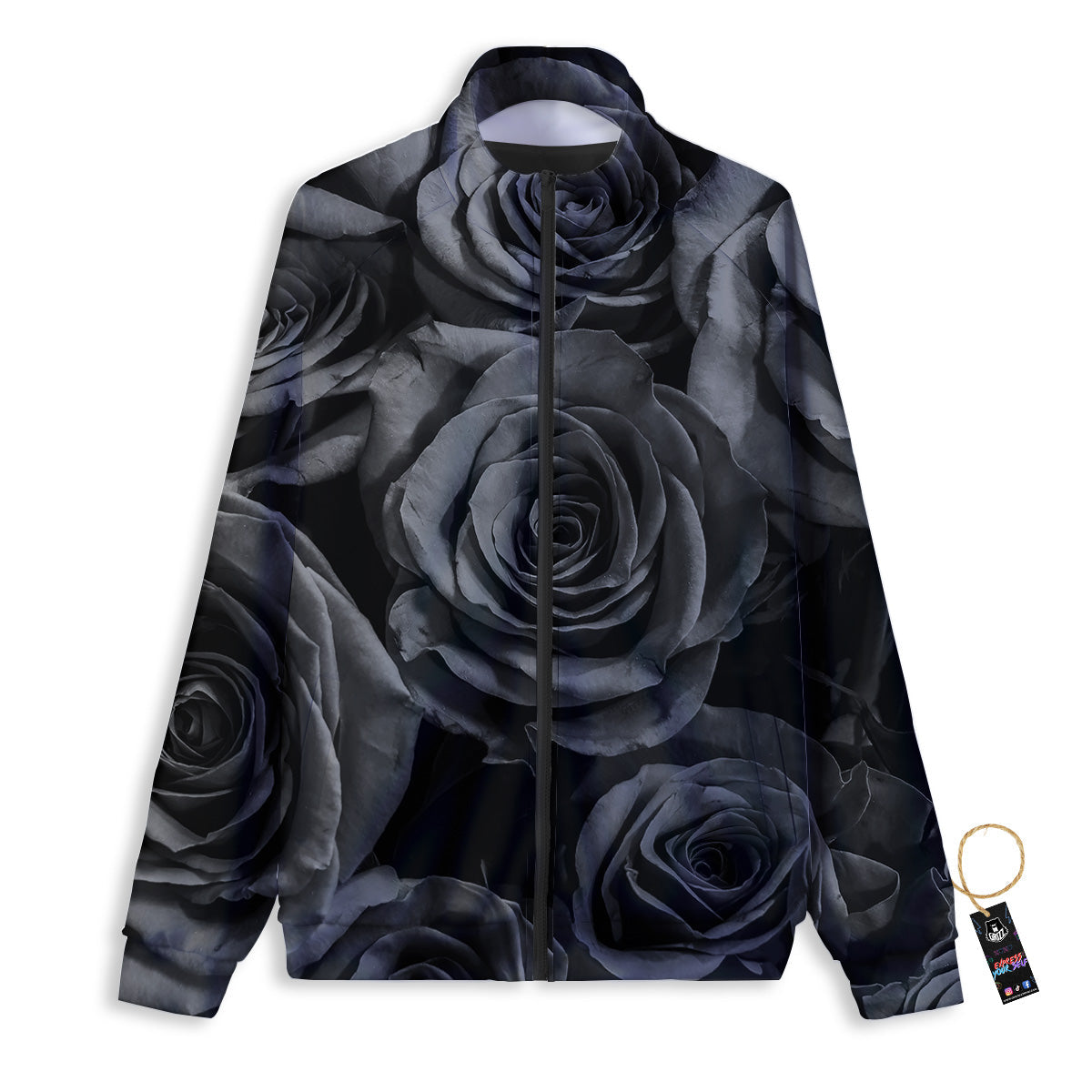 Black Rose Print Track Jacket-grizzshop