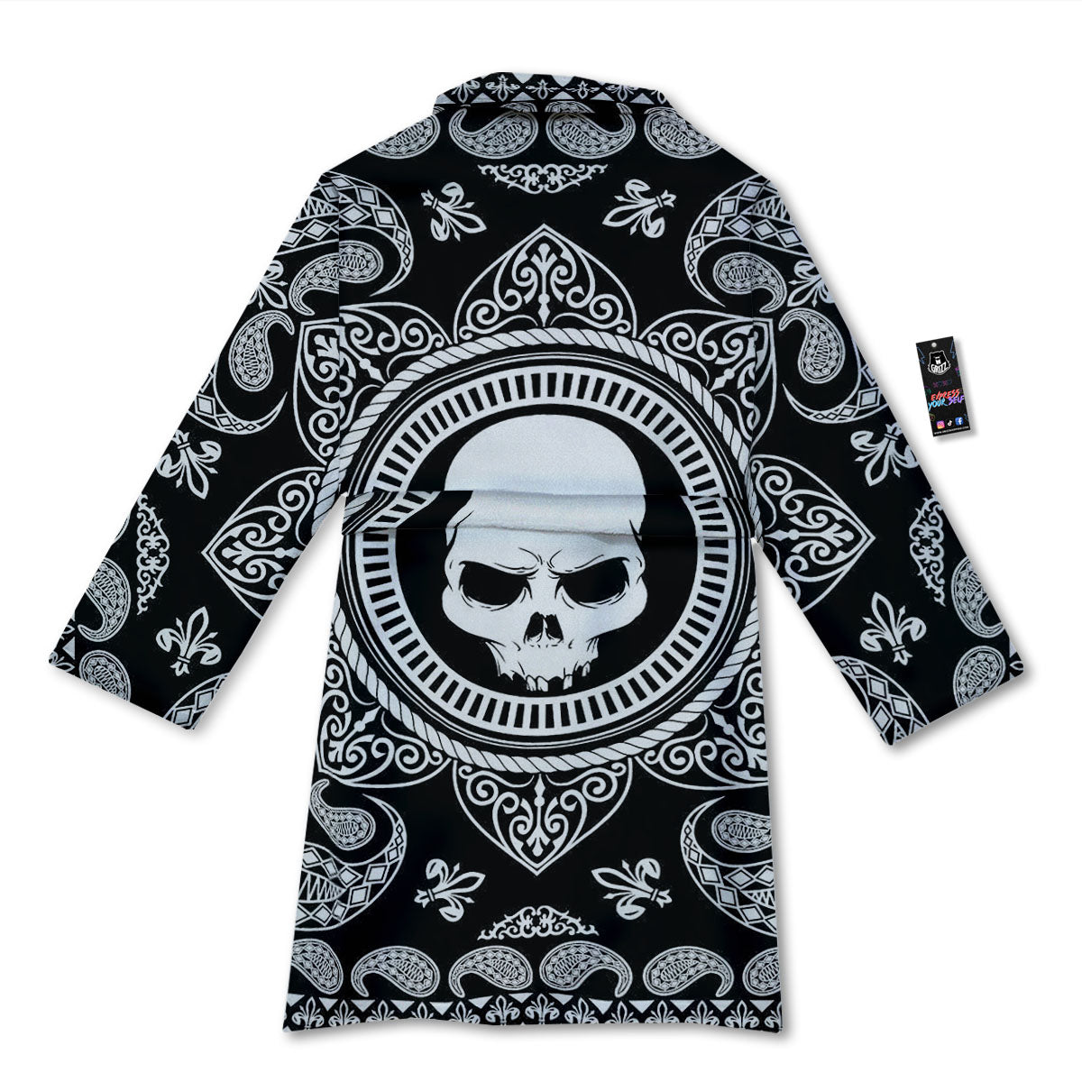 Black Skull Bandana Print Bathrobe-grizzshop