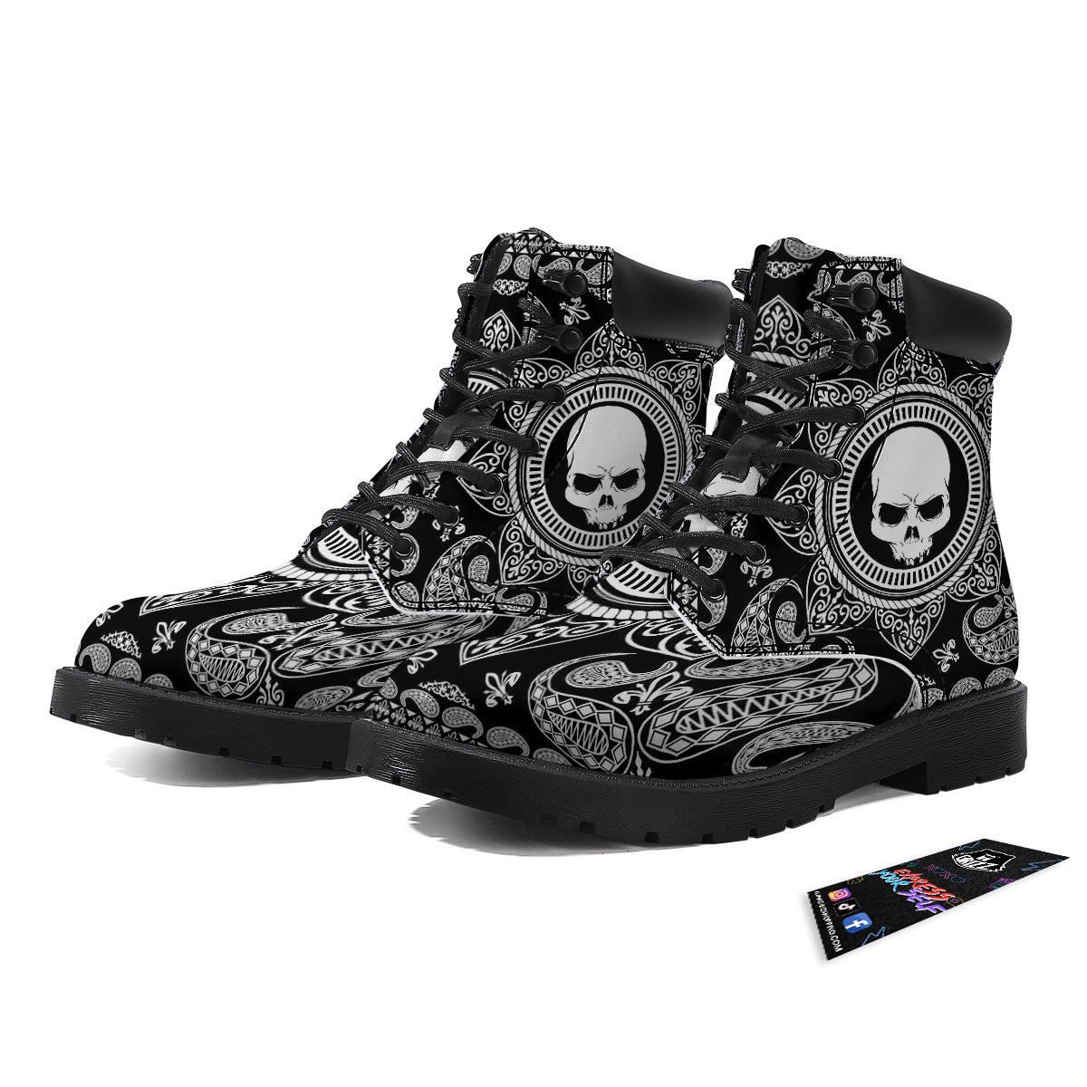Black Skull Bandana Print Boots-grizzshop