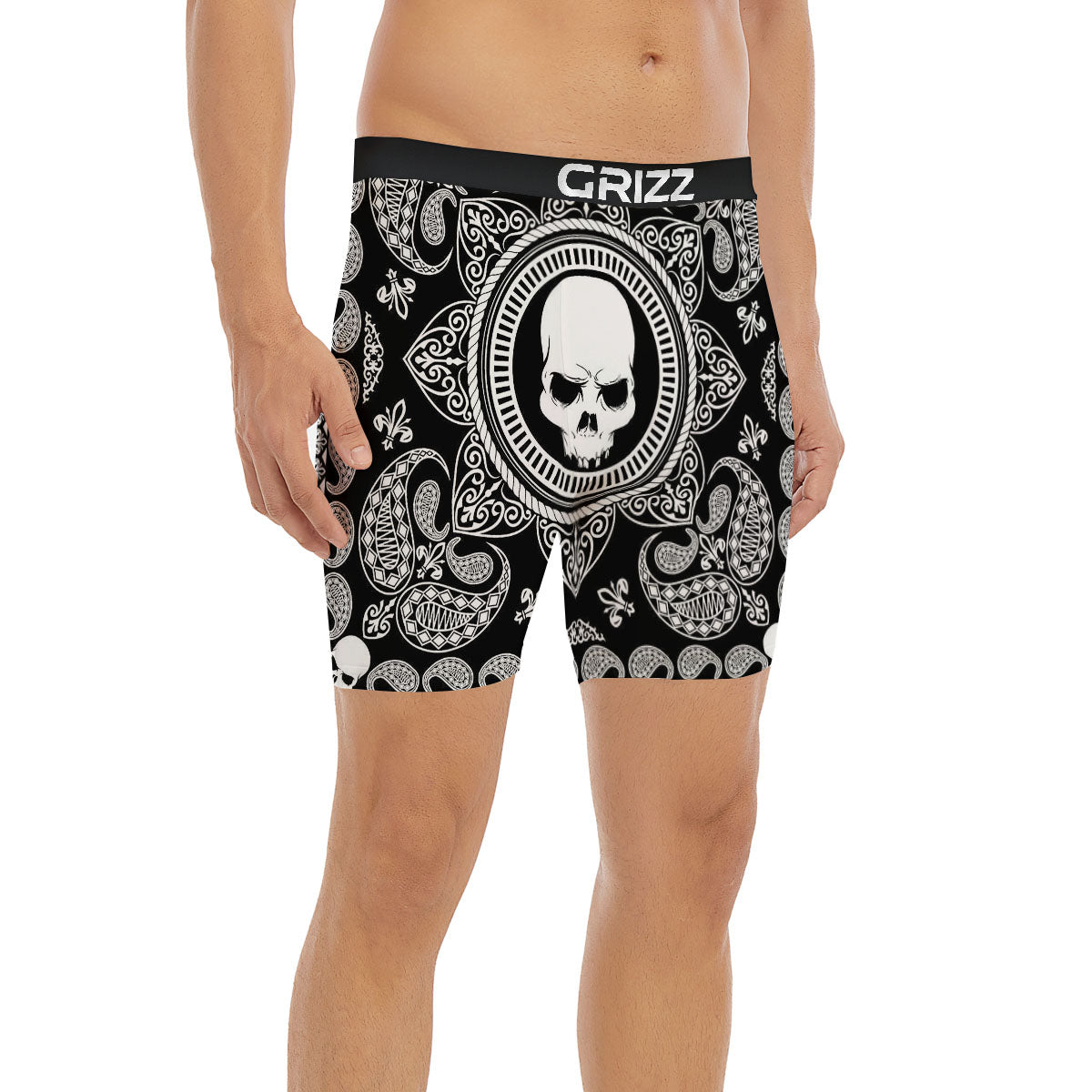 Black Skull Bandana Print Boxer Briefs-grizzshop