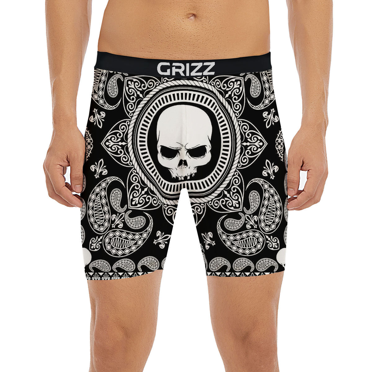 Black Skull Bandana Print Boxer Briefs-grizzshop