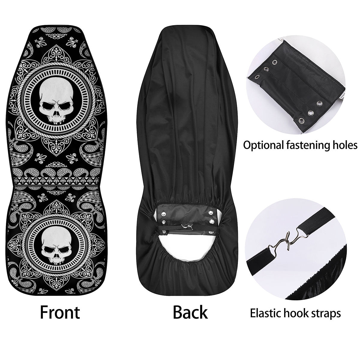 Black Skull Bandana Print Car Seat Covers-grizzshop