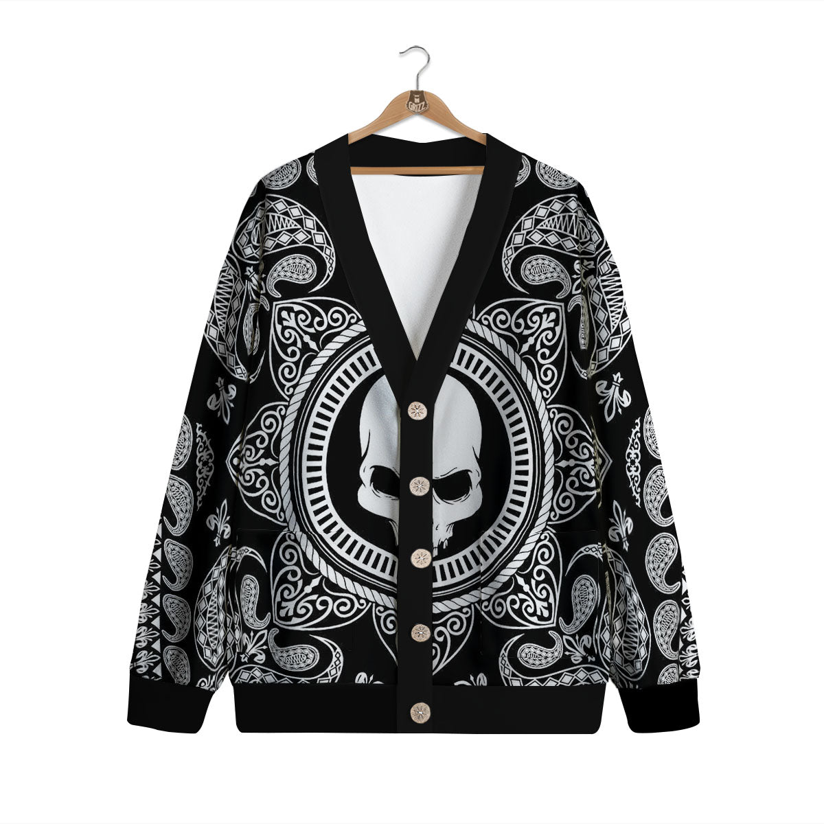 Black Skull Bandana Print Cardigan-grizzshop