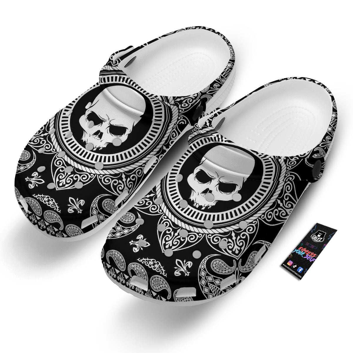 Black Skull Bandana Print Clog-grizzshop