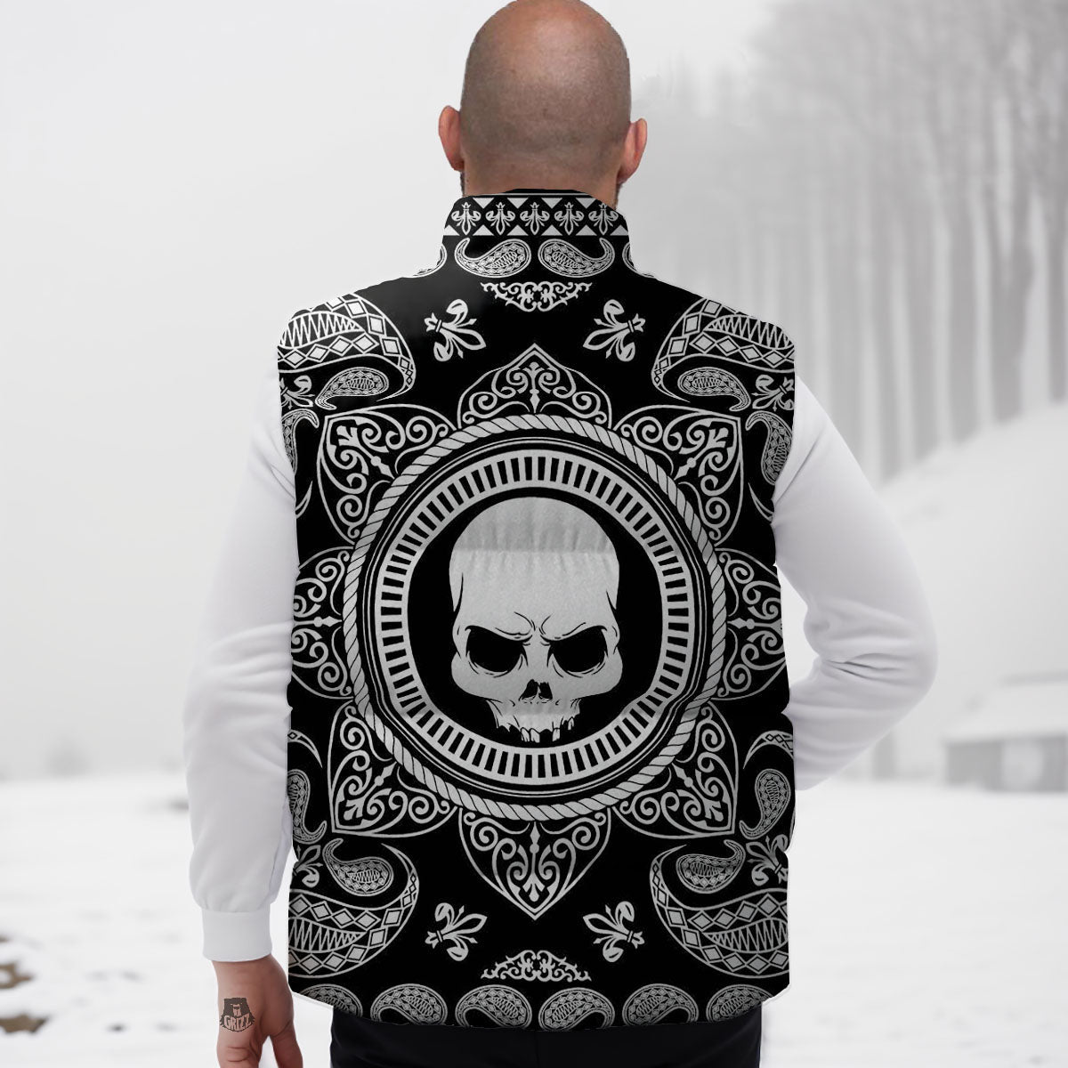 Black Skull Bandana Print Down Vest