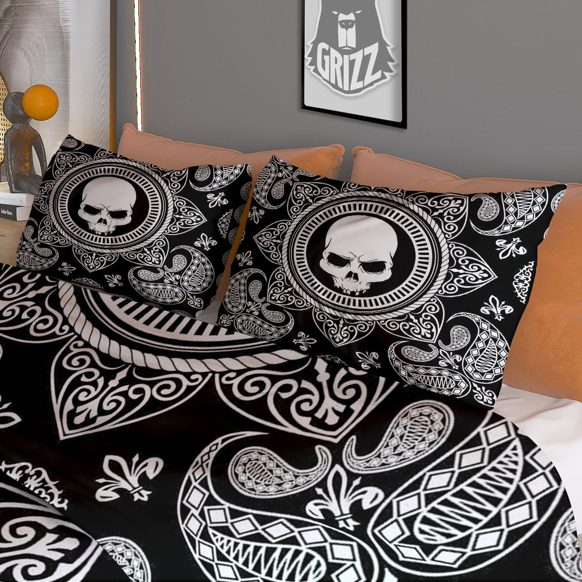 Black Skull Bandana Print Duvet Cover Bedding Set