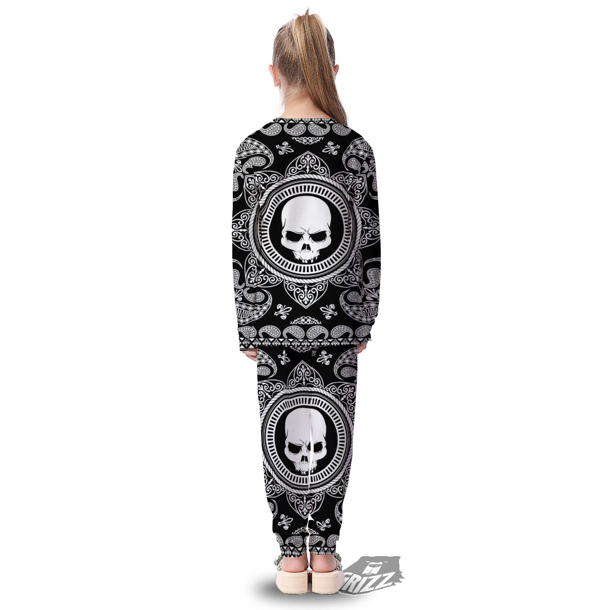 Black Skull Bandana Print Kid's Pajamas-grizzshop
