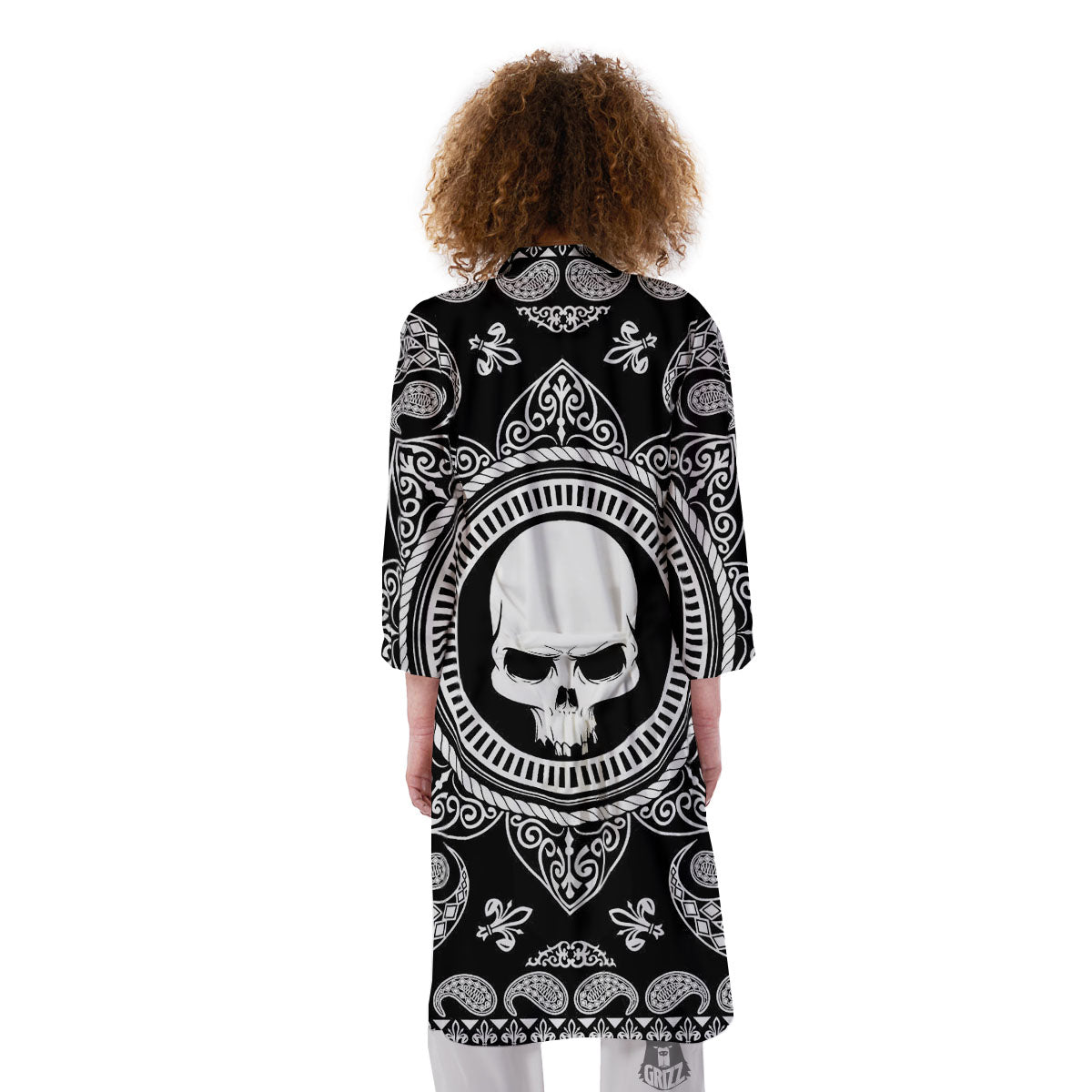 Black Skull Bandana Print Kimono-grizzshop