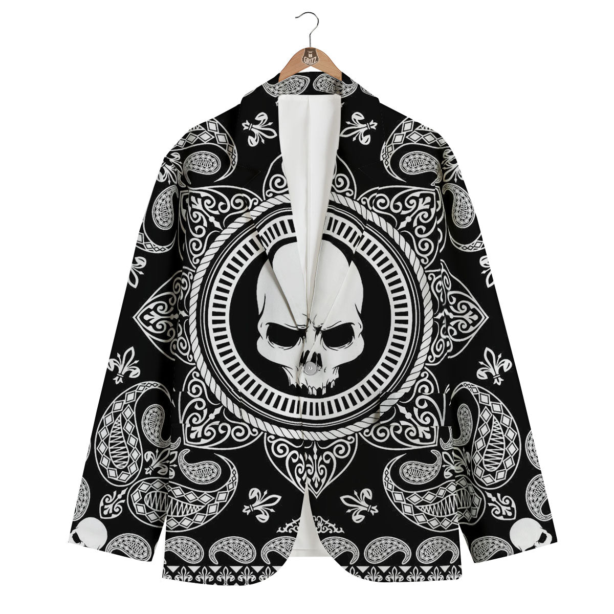 Black Skull Bandana Print Men's Blazer-grizzshop