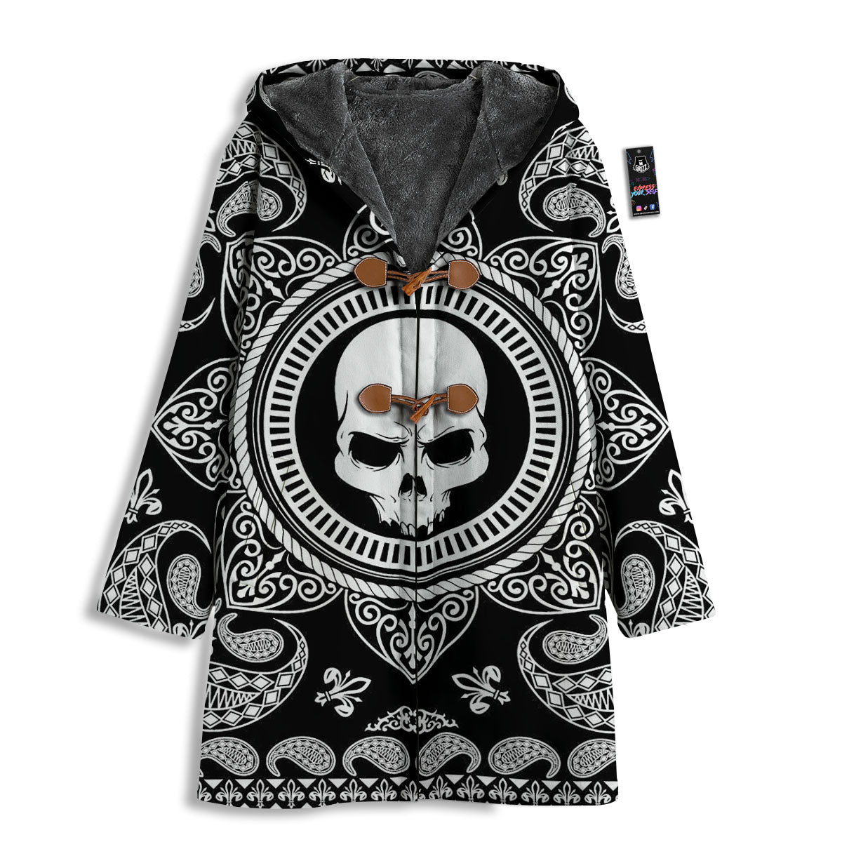 Black Skull Bandana Print Men's Windbreaker Jacket-grizzshop