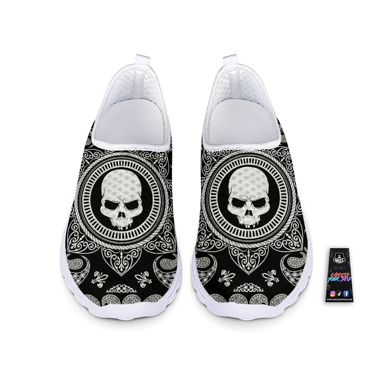 Black Skull Bandana Print Nurse Shoes-grizzshop