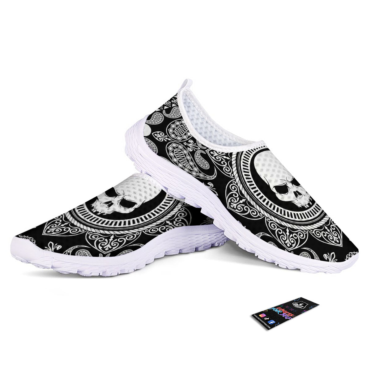 Black Skull Bandana Print Nurse Shoes-grizzshop
