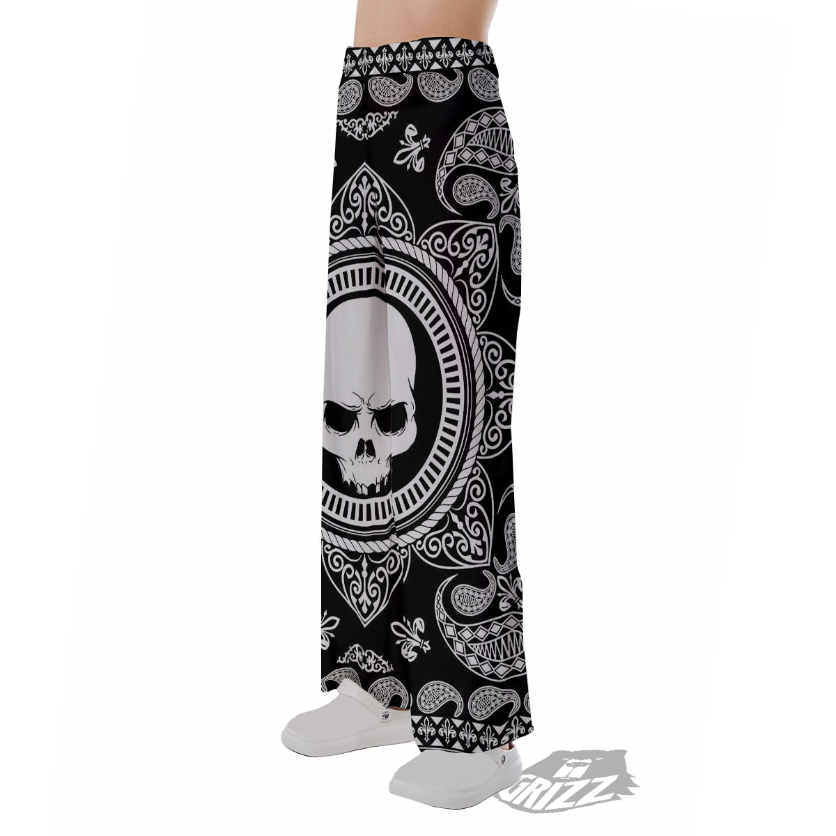 Black Skull Bandana Print Pajama Pants-grizzshop