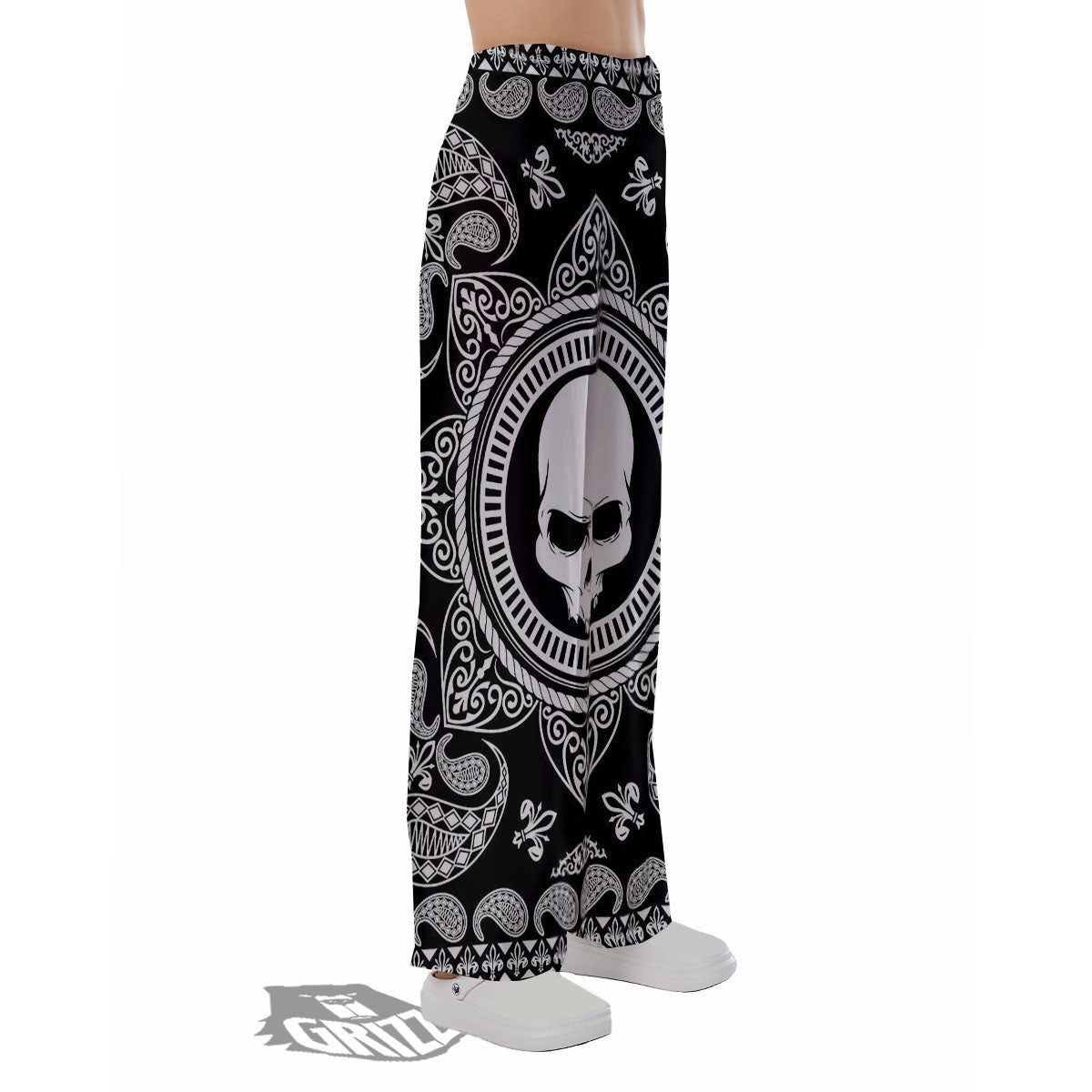 Black Skull Bandana Print Pajama Pants-grizzshop