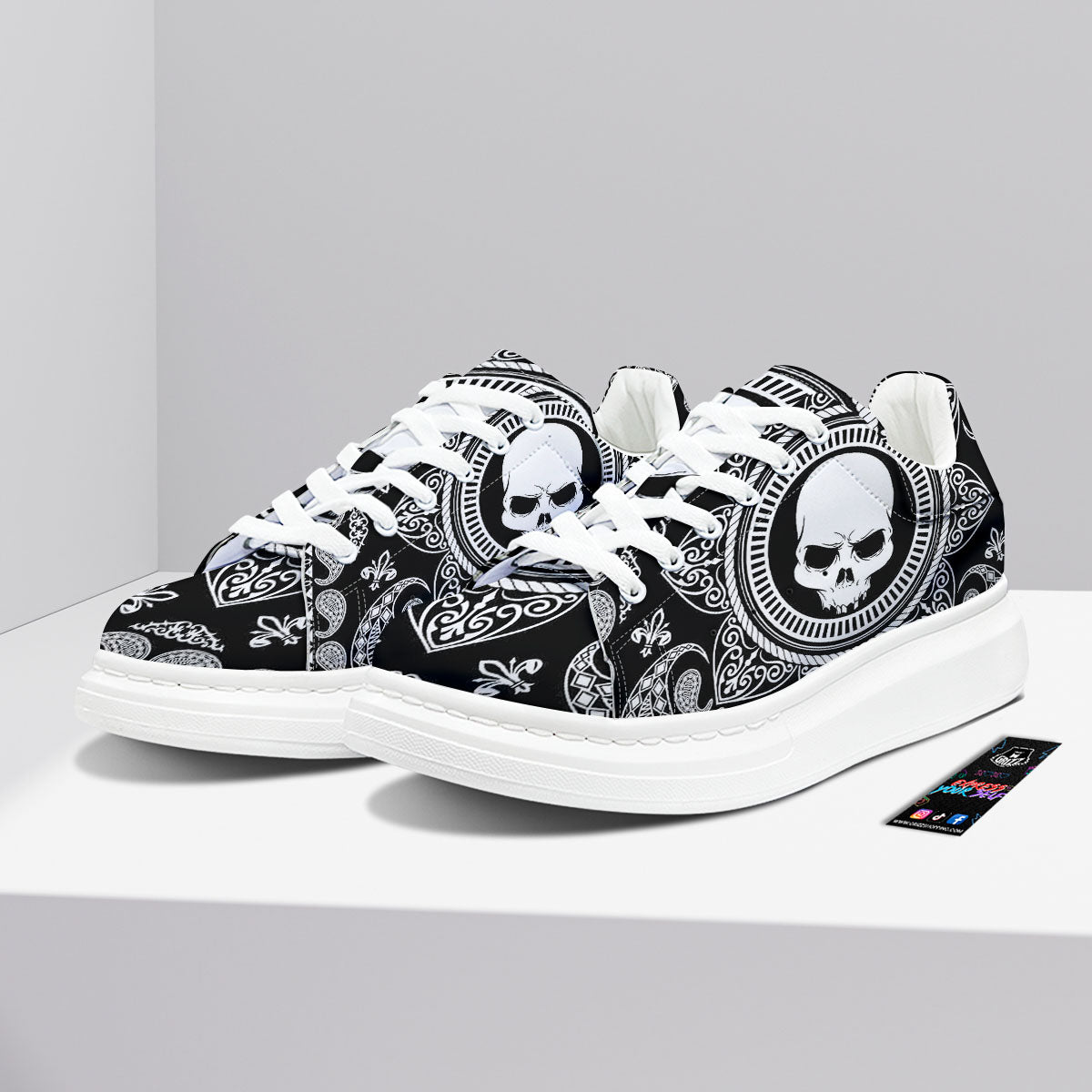 Black Skull Bandana Print Platform Shoes-grizzshop