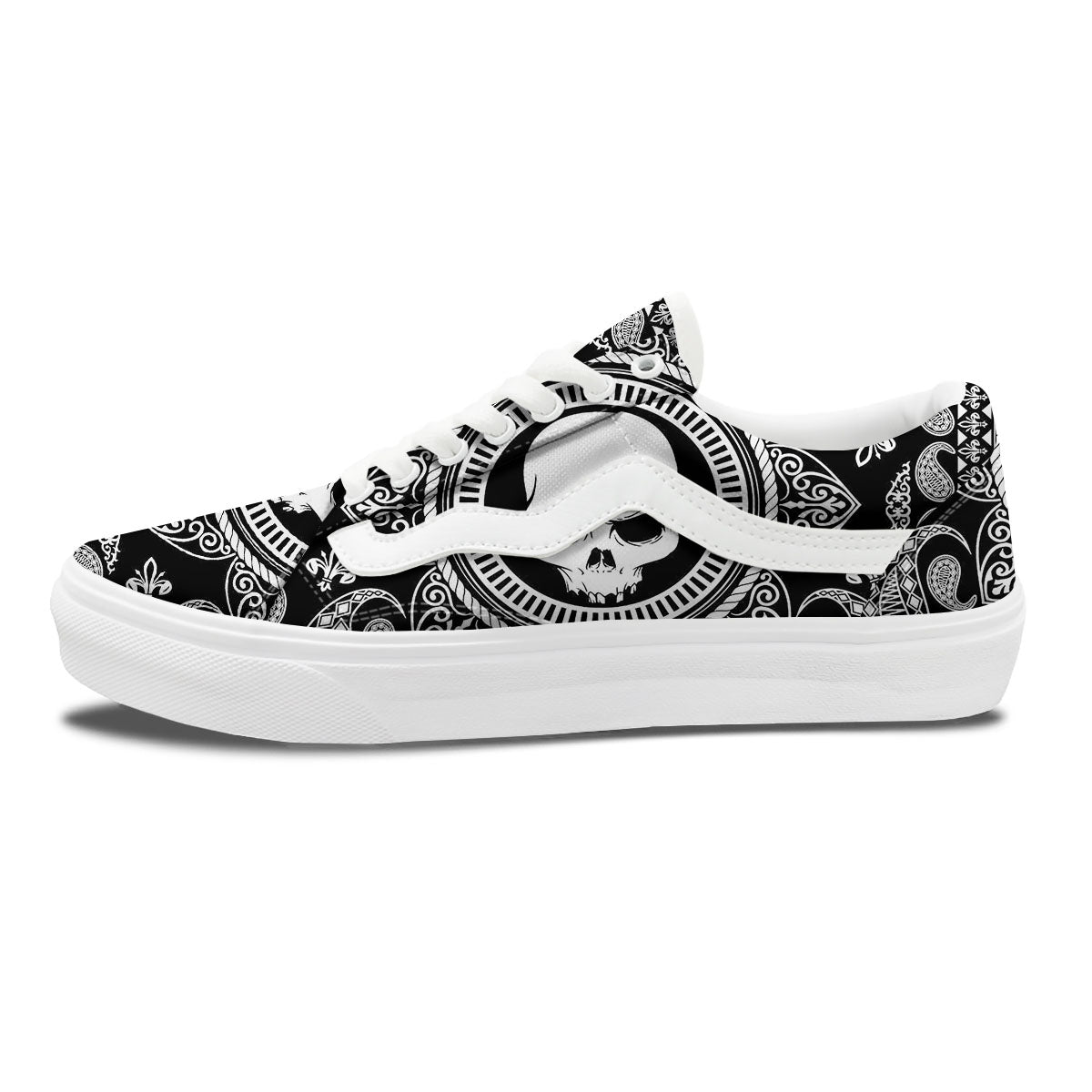 Black Skull Bandana Print Skate Shoes-grizzshop