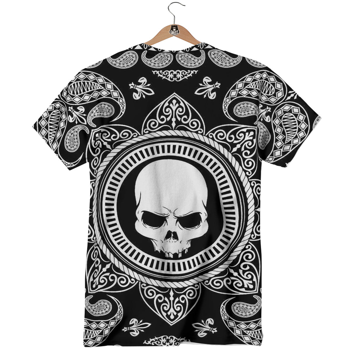 Black Skull Bandana Print T-Shirt-grizzshop