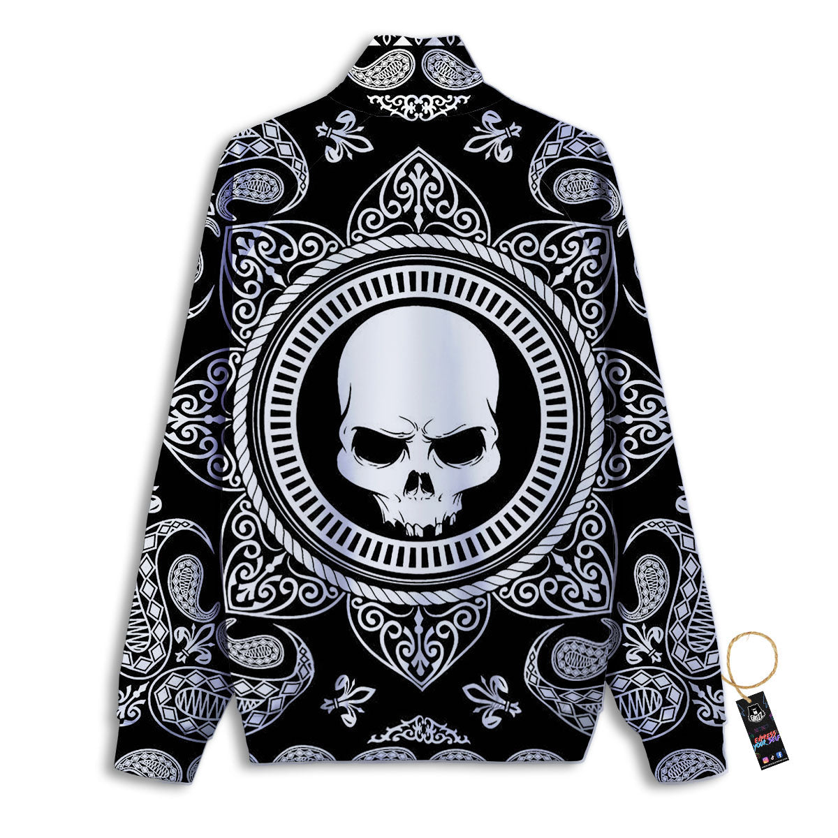 Black Skull Bandana Print Track Jacket-grizzshop