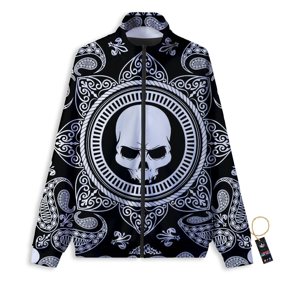 Black Skull Bandana Print Track Jacket-grizzshop