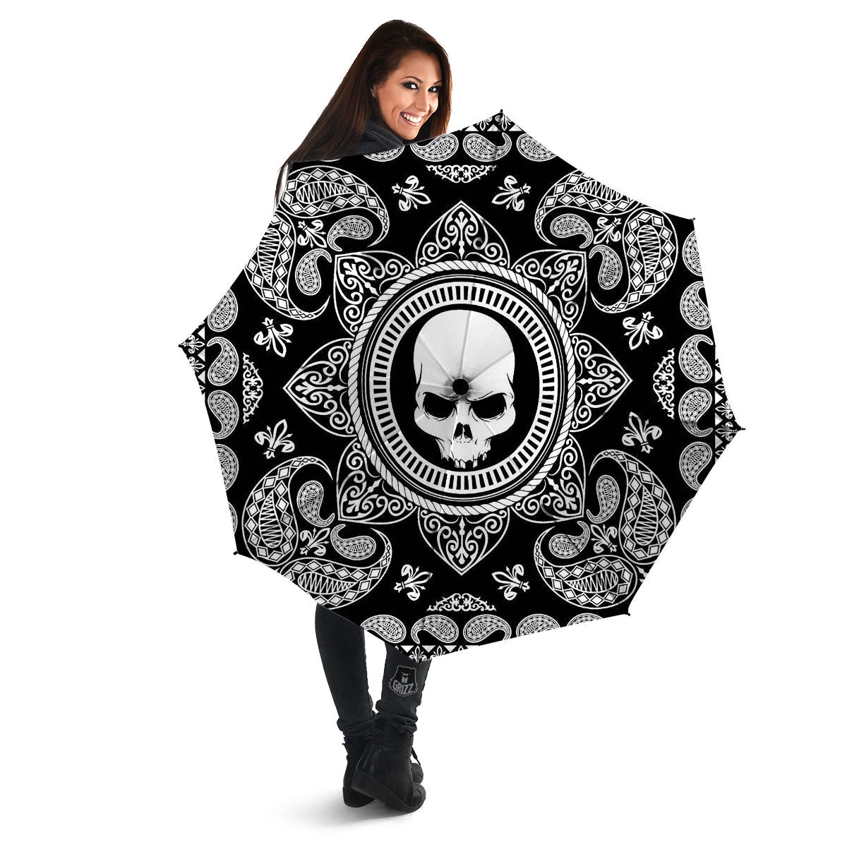 Black Skull Bandana Print Umbrella-grizzshop