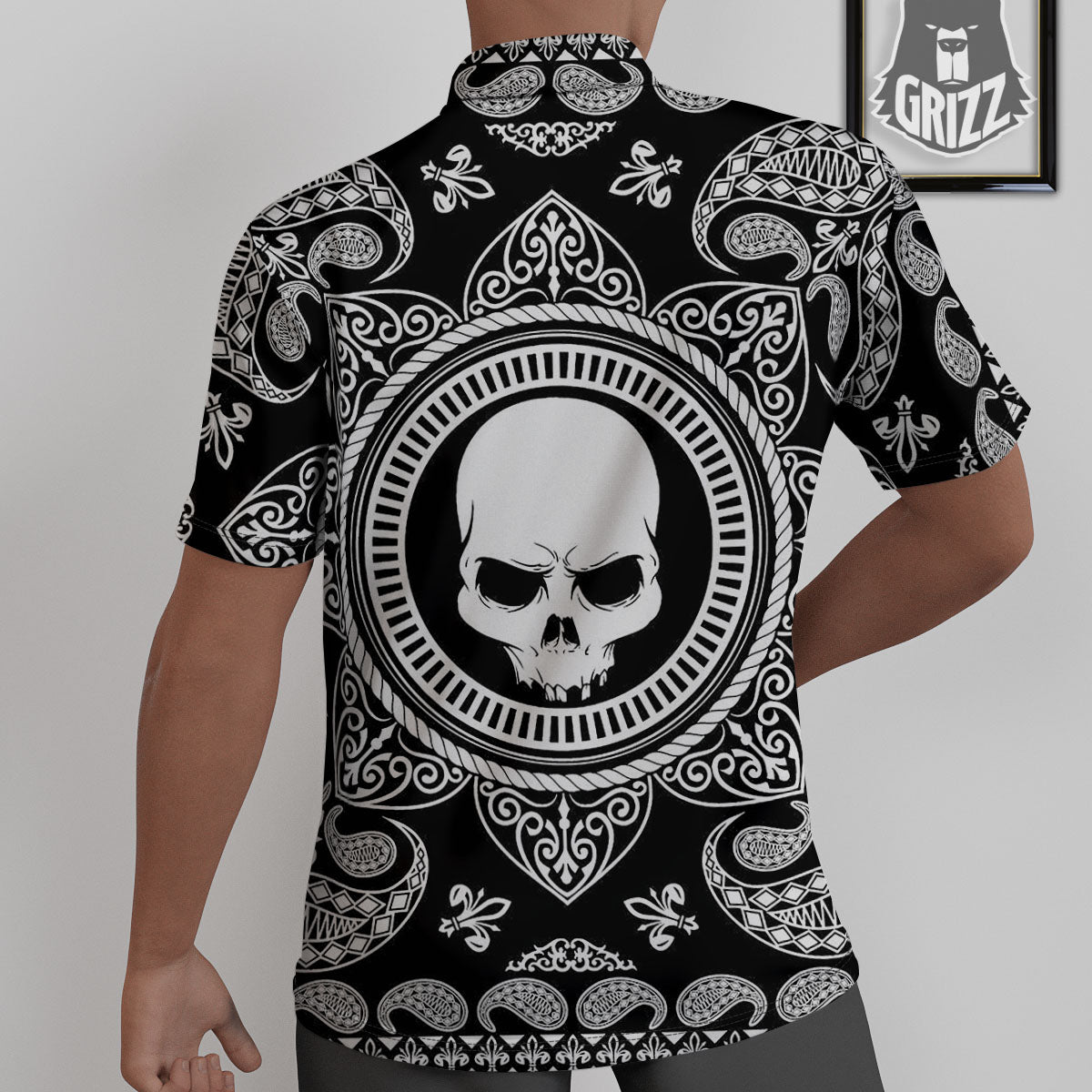 Black Skull Bandana Print Untucked Shirts-grizzshop