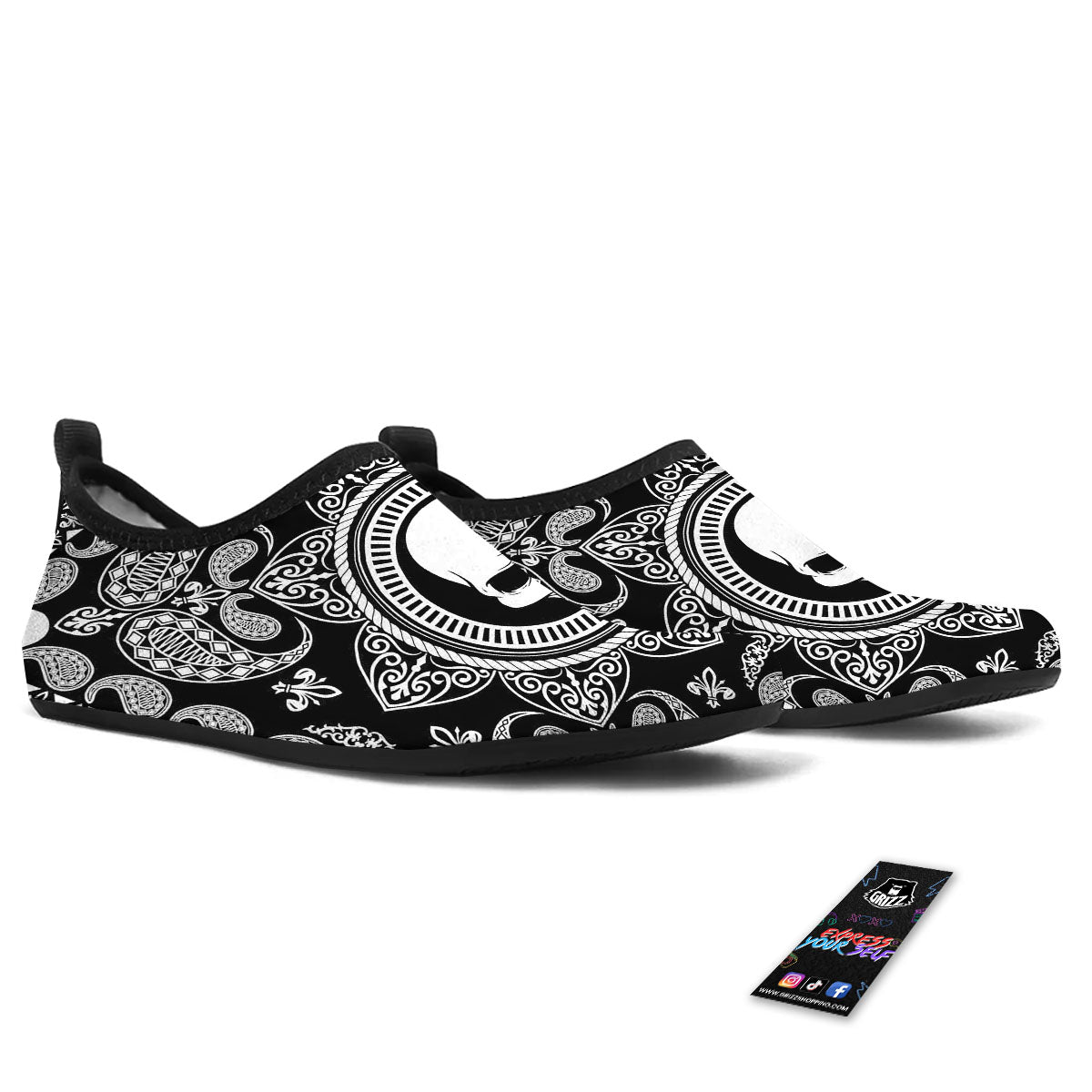 Black Skull Bandana Print Water Shoes-grizzshop