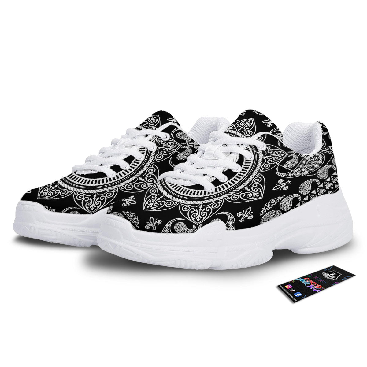 Black Skull Bandana Print White Chunky Shoes-grizzshop