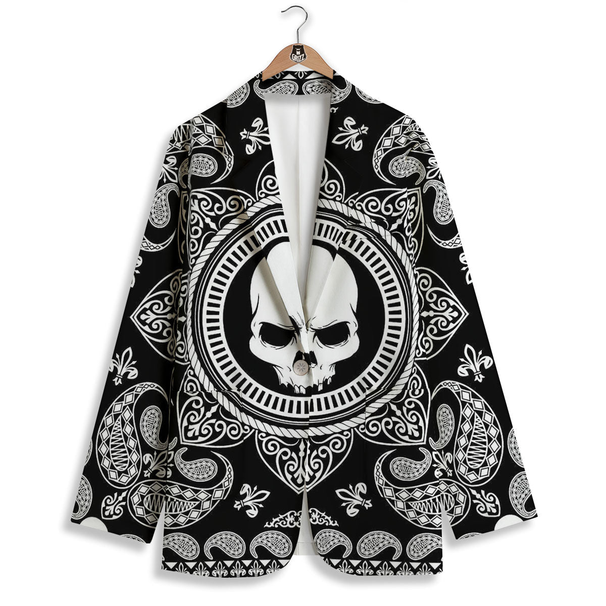 Black Skull Bandana Print Women's Blazer-grizzshop