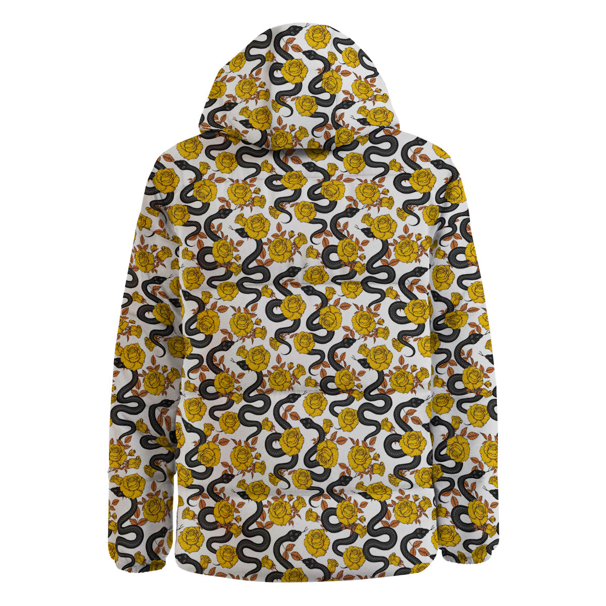 Black Snake And Gold Rose Print Pattern Down Jacket-grizzshop