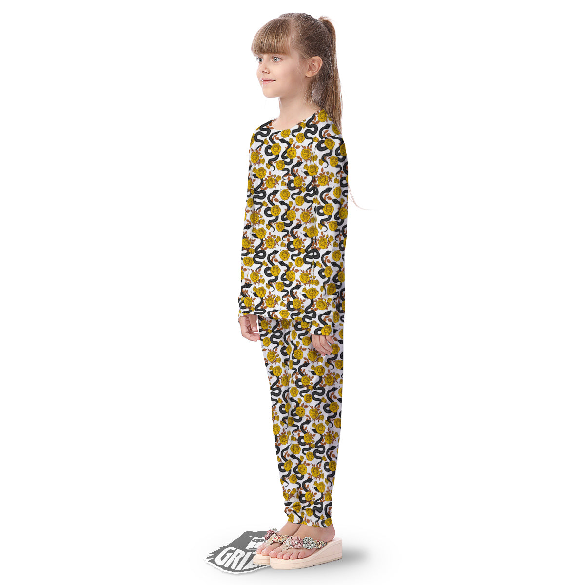 Black Snake And Gold Rose Print Pattern Kid's Pajamas-grizzshop