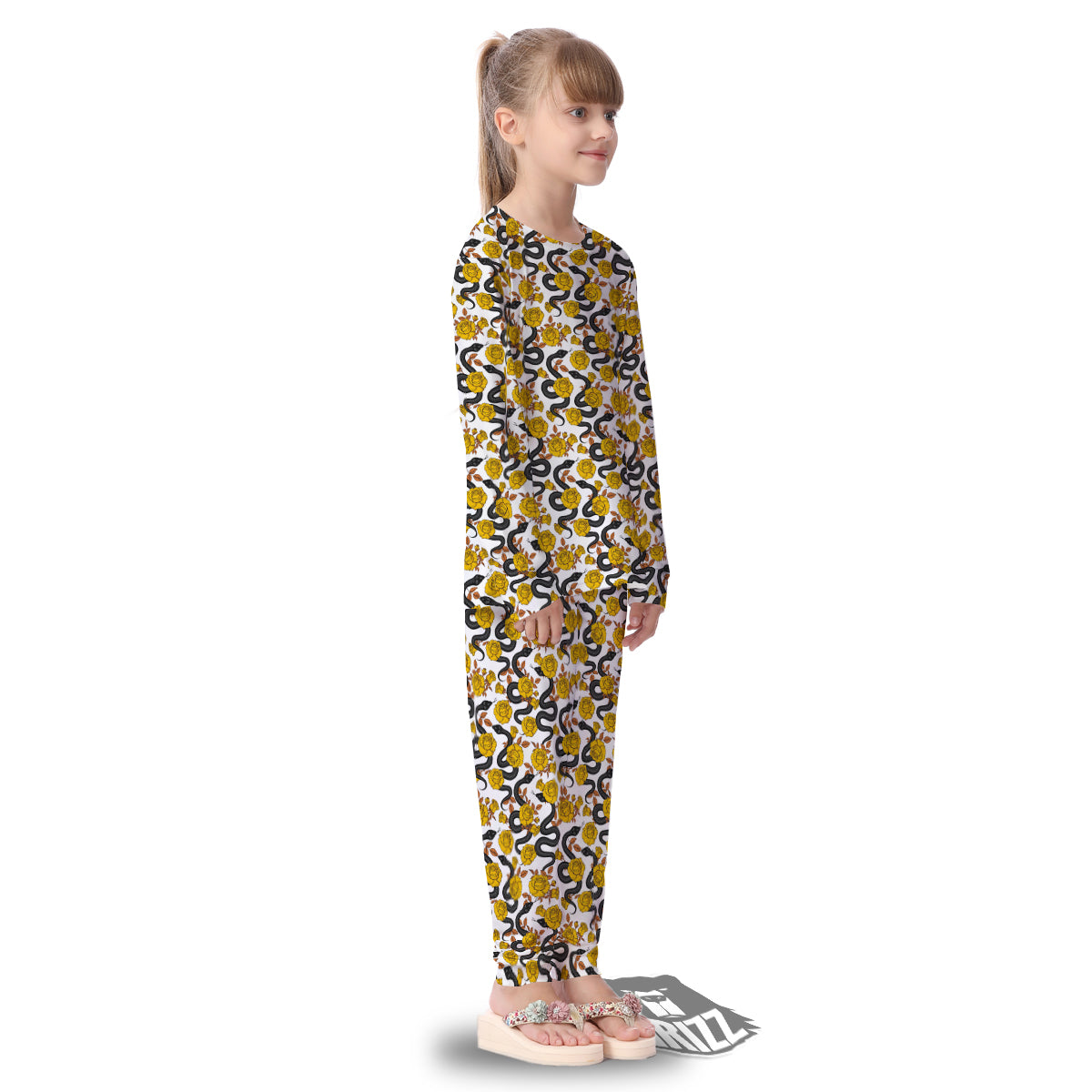 Black Snake And Gold Rose Print Pattern Kid's Pajamas-grizzshop