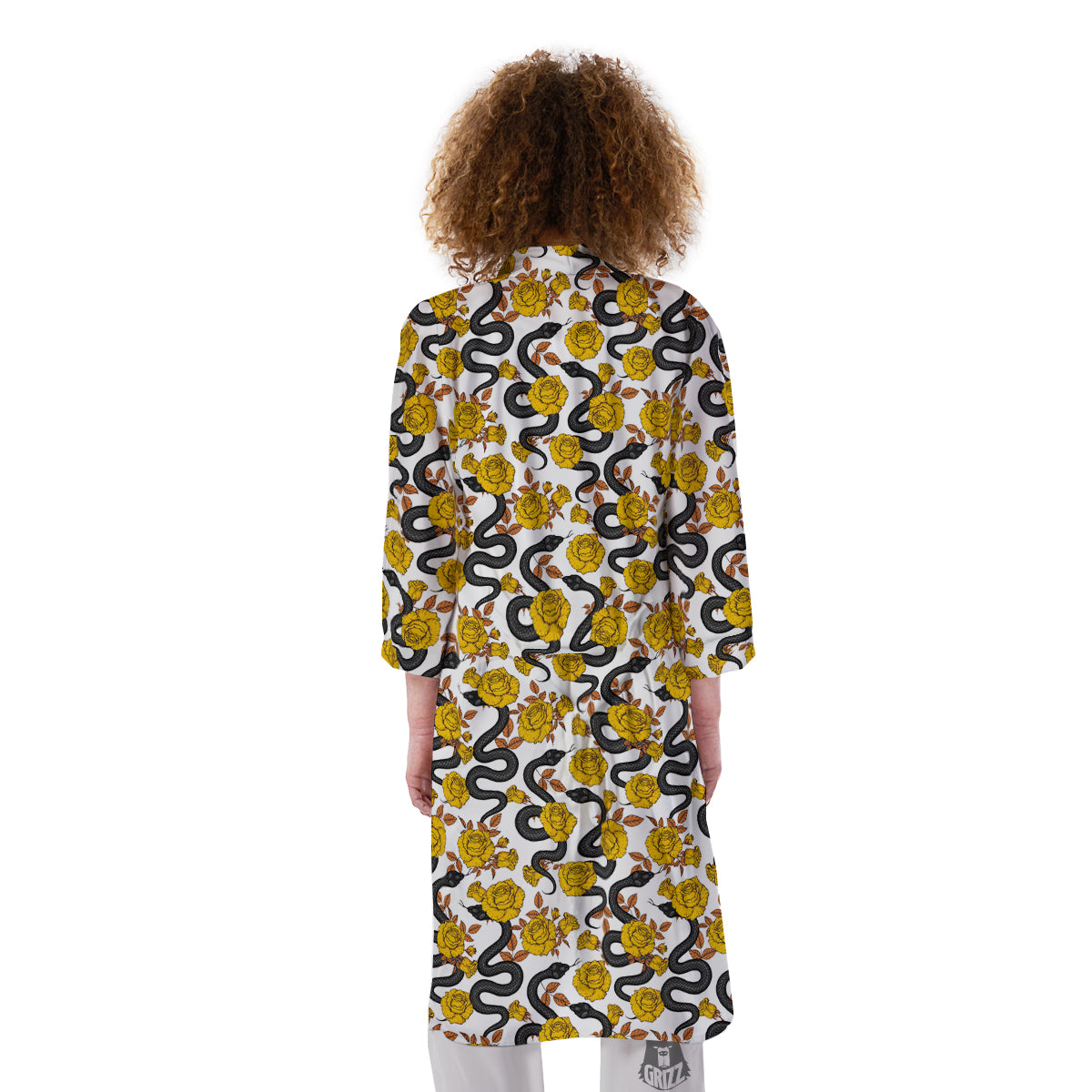 Black Snake And Gold Rose Print Pattern Kimono-grizzshop