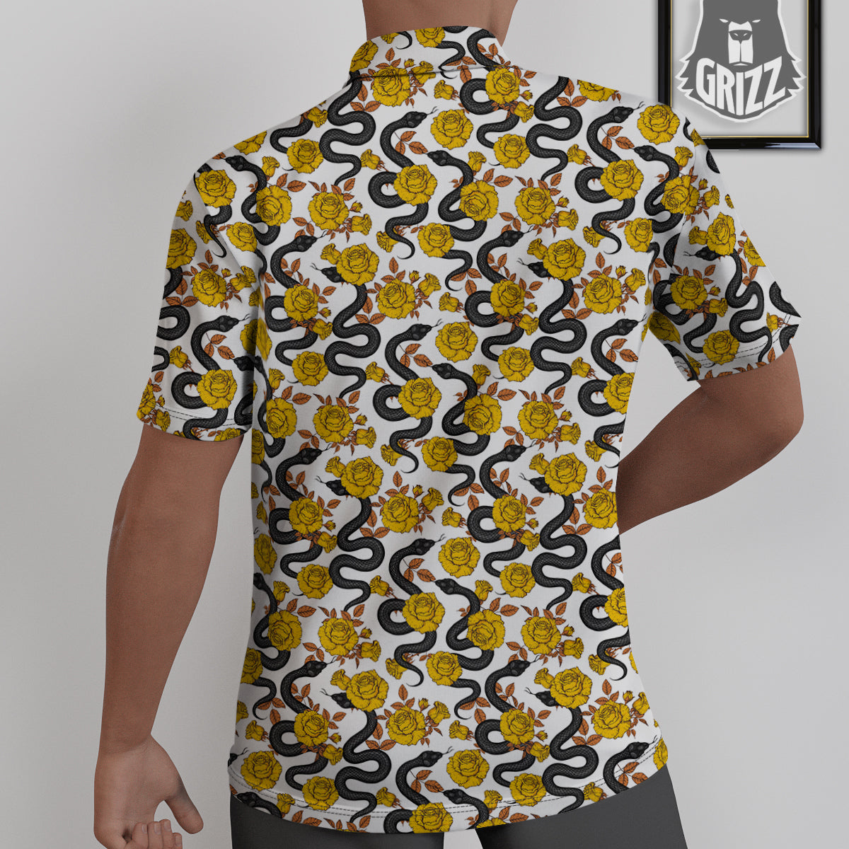 Black Snake And Gold Rose Print Pattern Untucked Shirts-grizzshop
