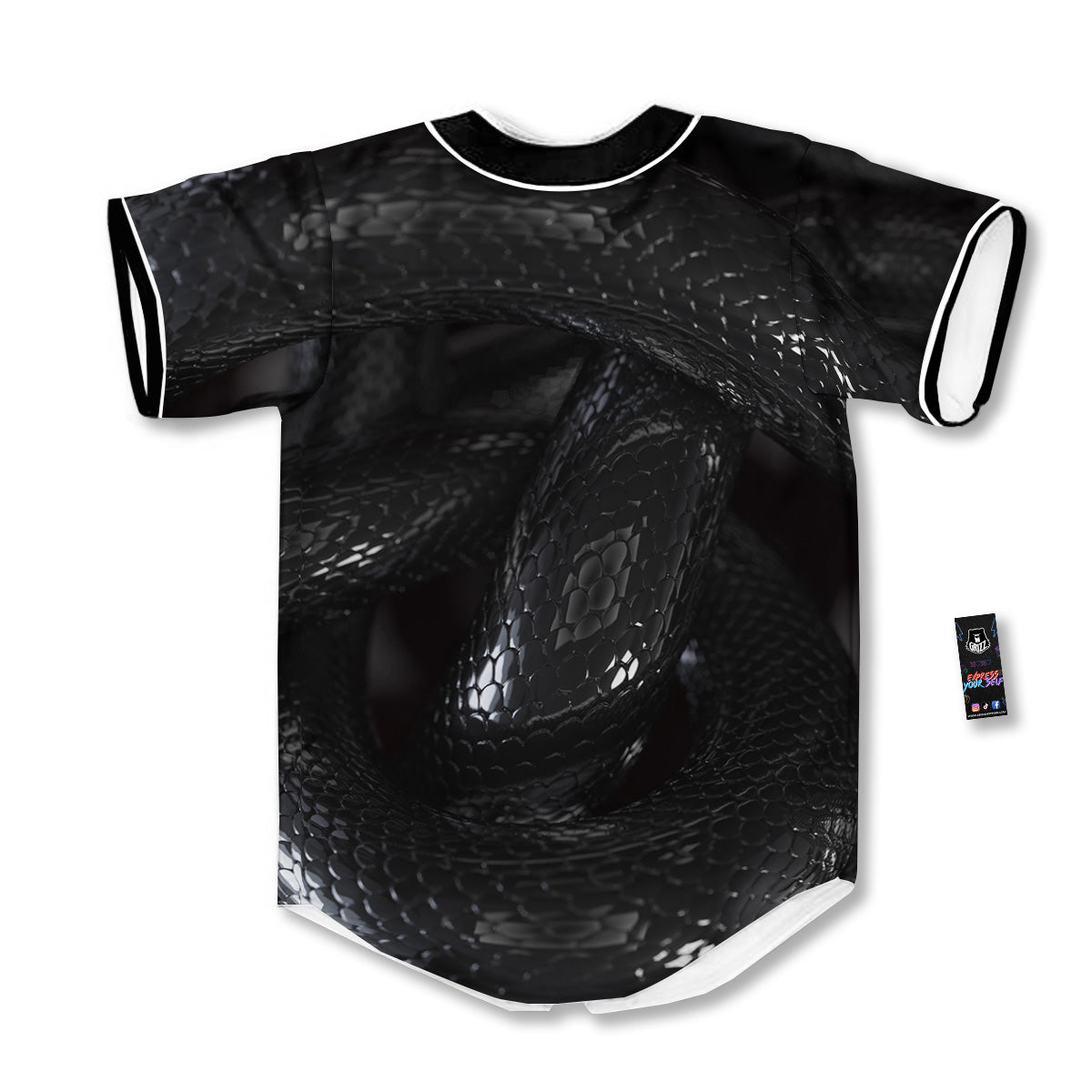 Black Snake Print Baseball Jersey-grizzshop