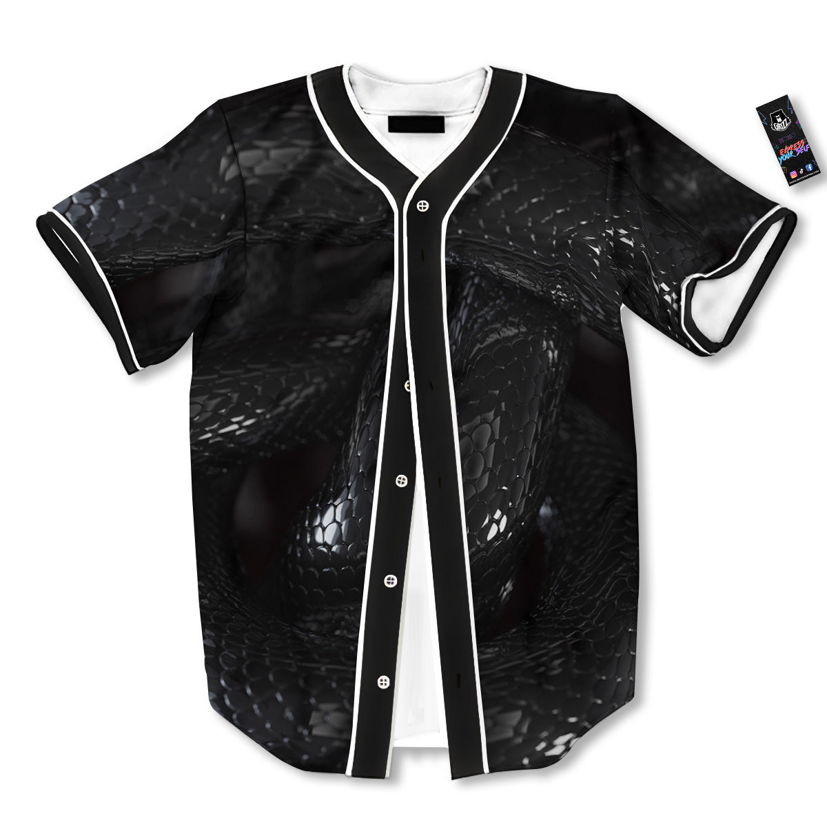 Black Snake Print Baseball Jersey-grizzshop