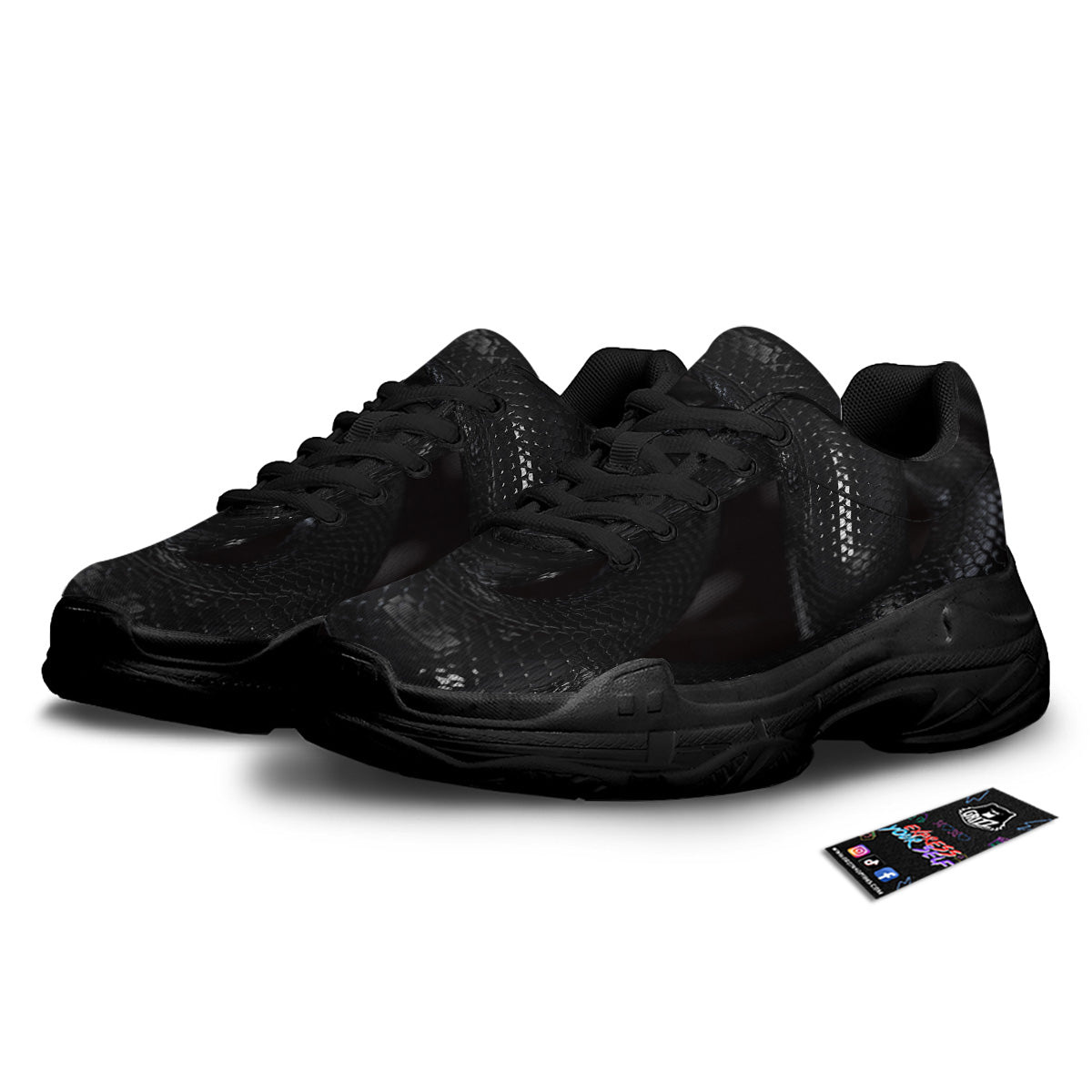 Black Snake Print Black Chunky Shoes-grizzshop