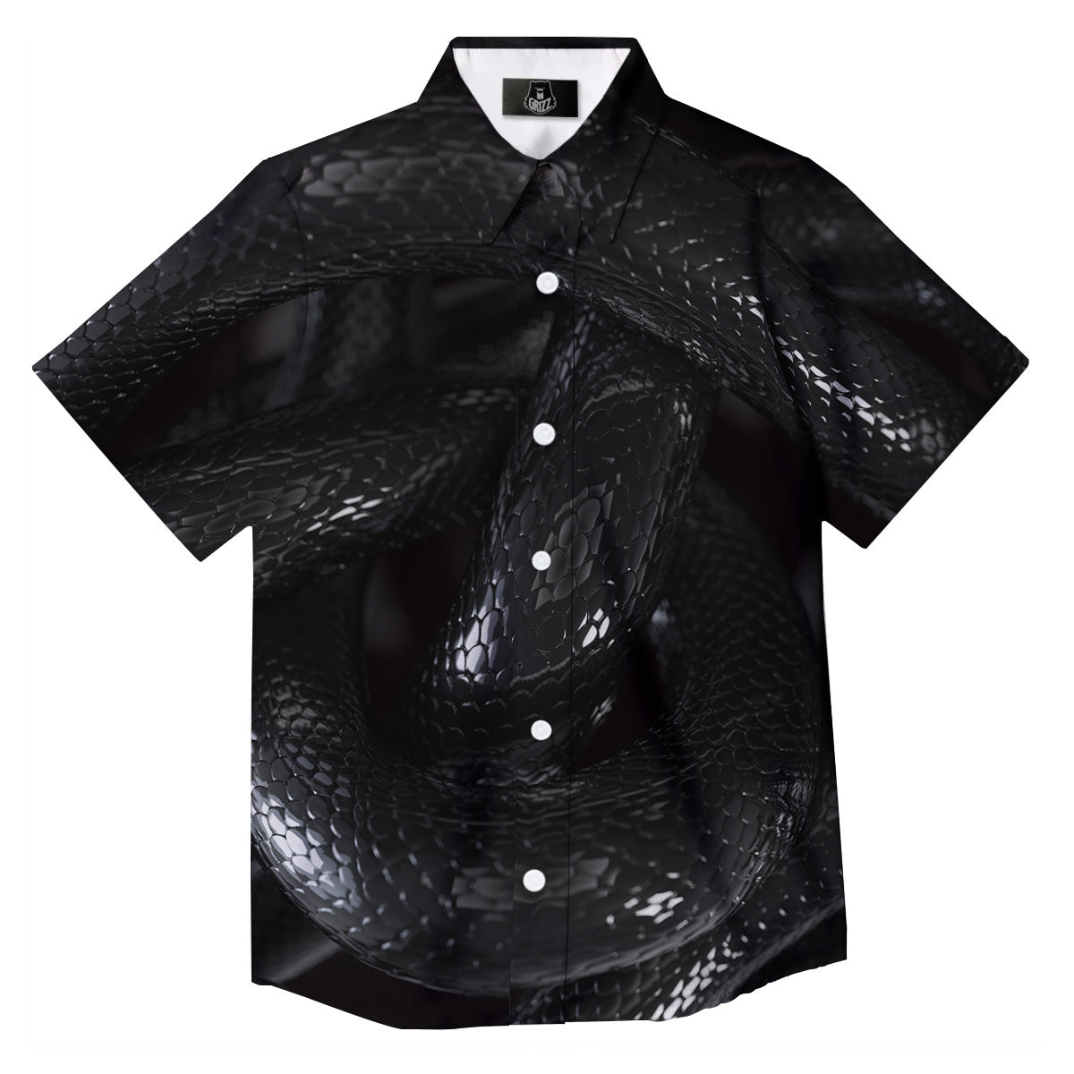 Black Snake Print Button Up Shirt-grizzshop