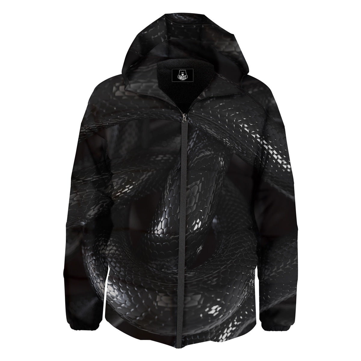 Black Snake Print Down Jacket-grizzshop