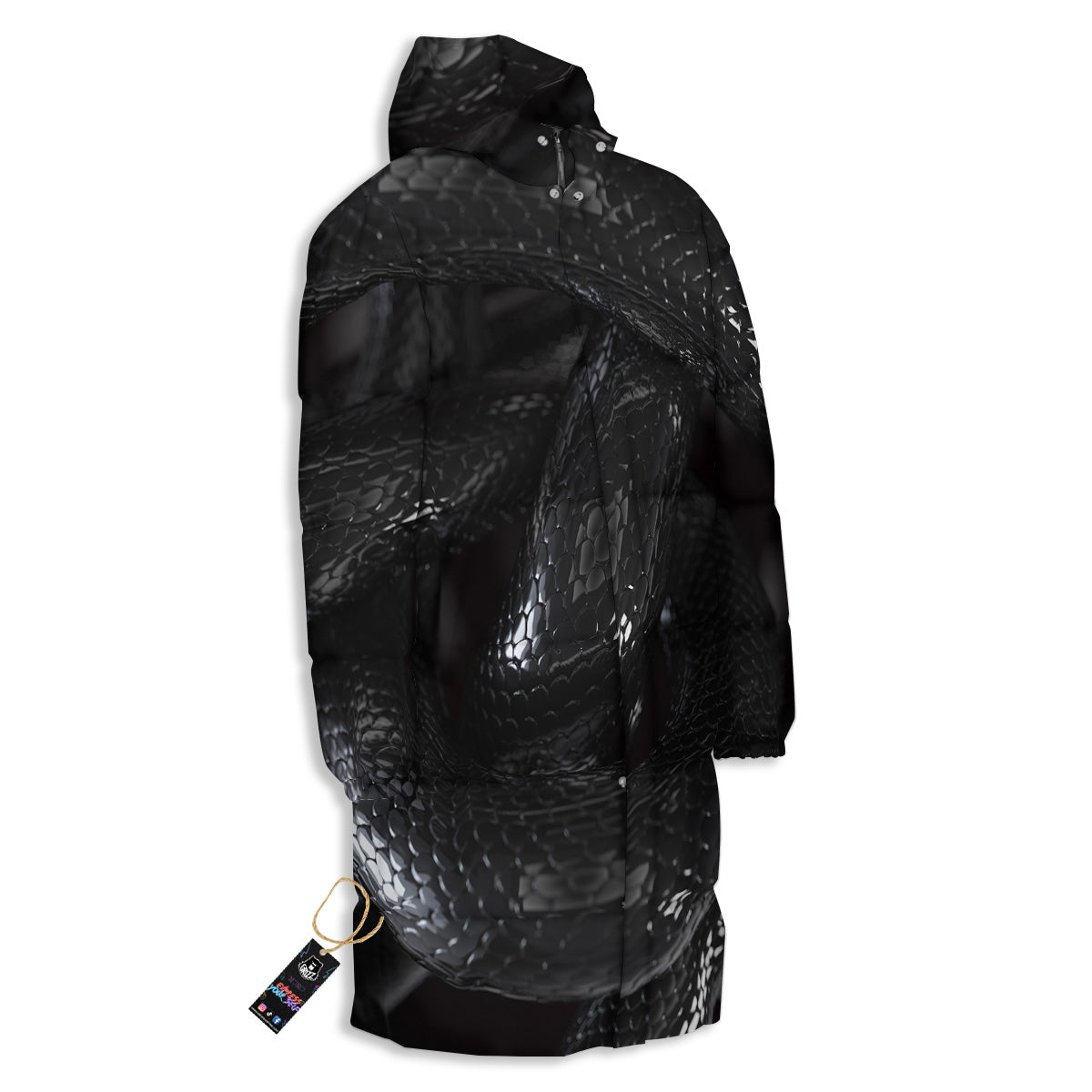 Black Snake Print Long Down Jacket-grizzshop