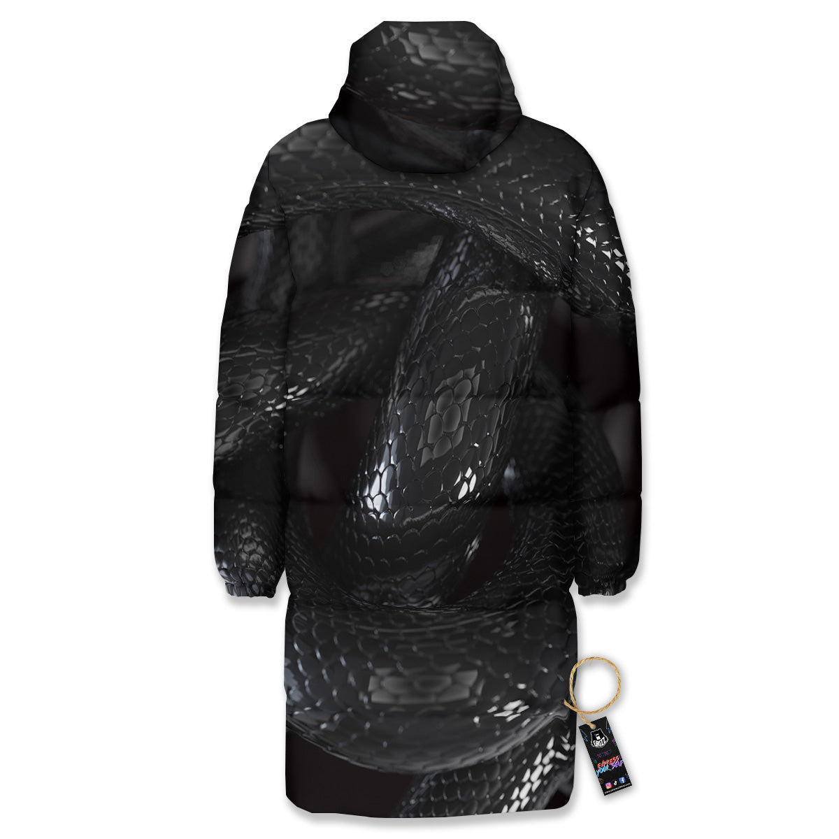 Black Snake Print Long Down Jacket-grizzshop