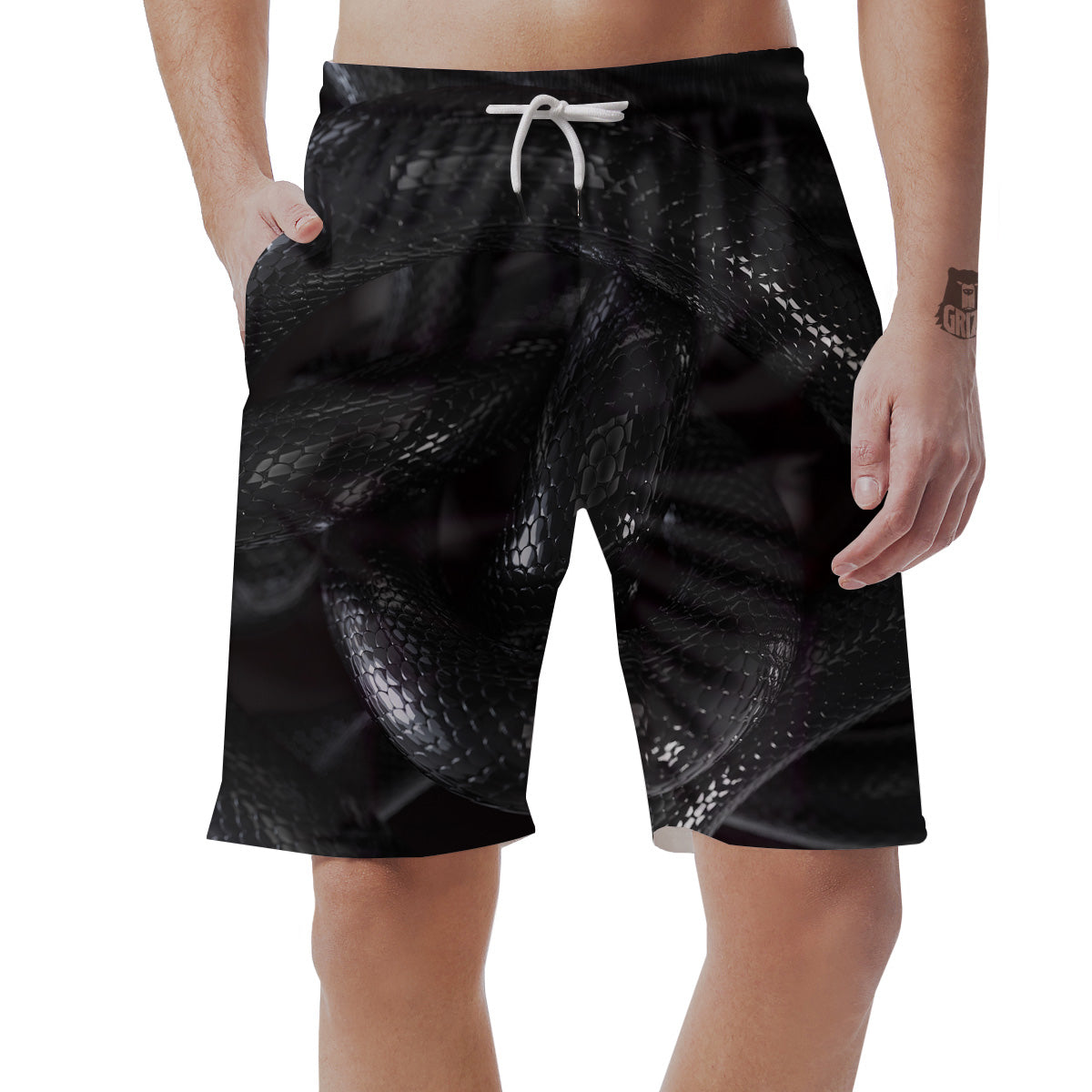 Black Snake Print Men's Shorts-grizzshop