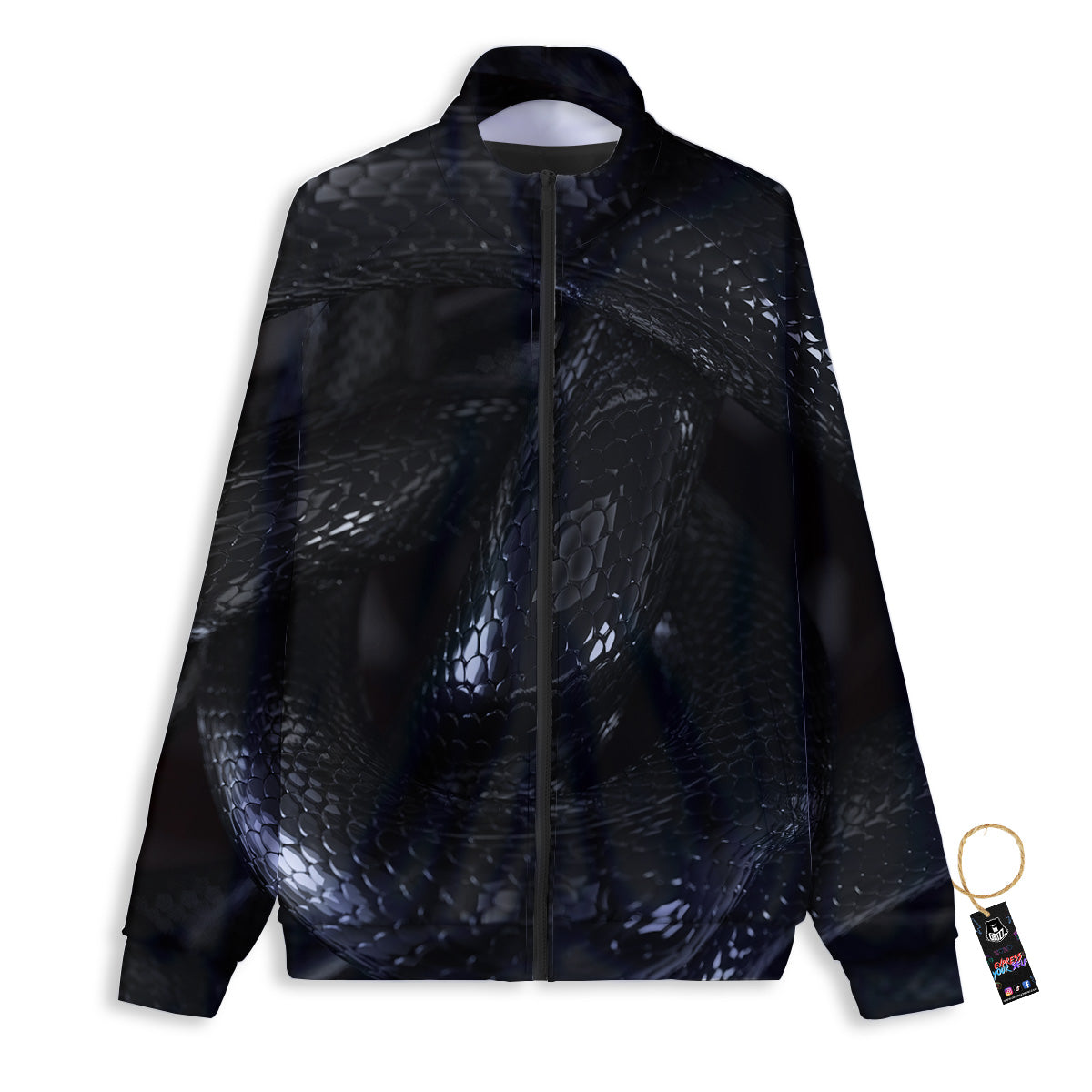 Black Snake Print Track Jacket-grizzshop