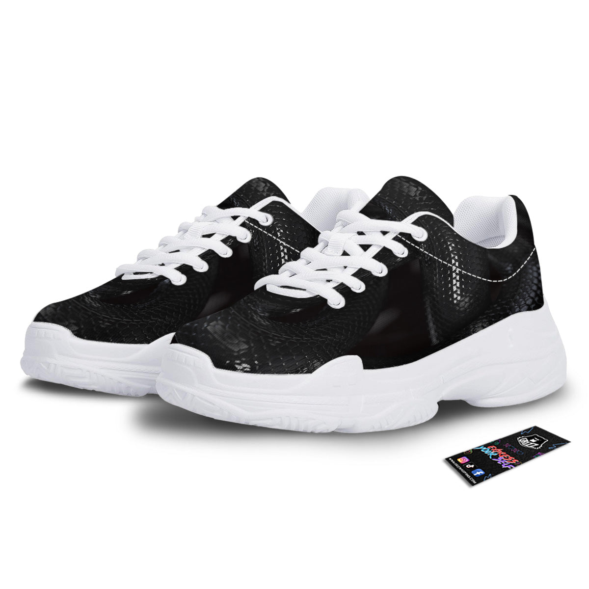 Black Snake Print White Chunky Shoes-grizzshop