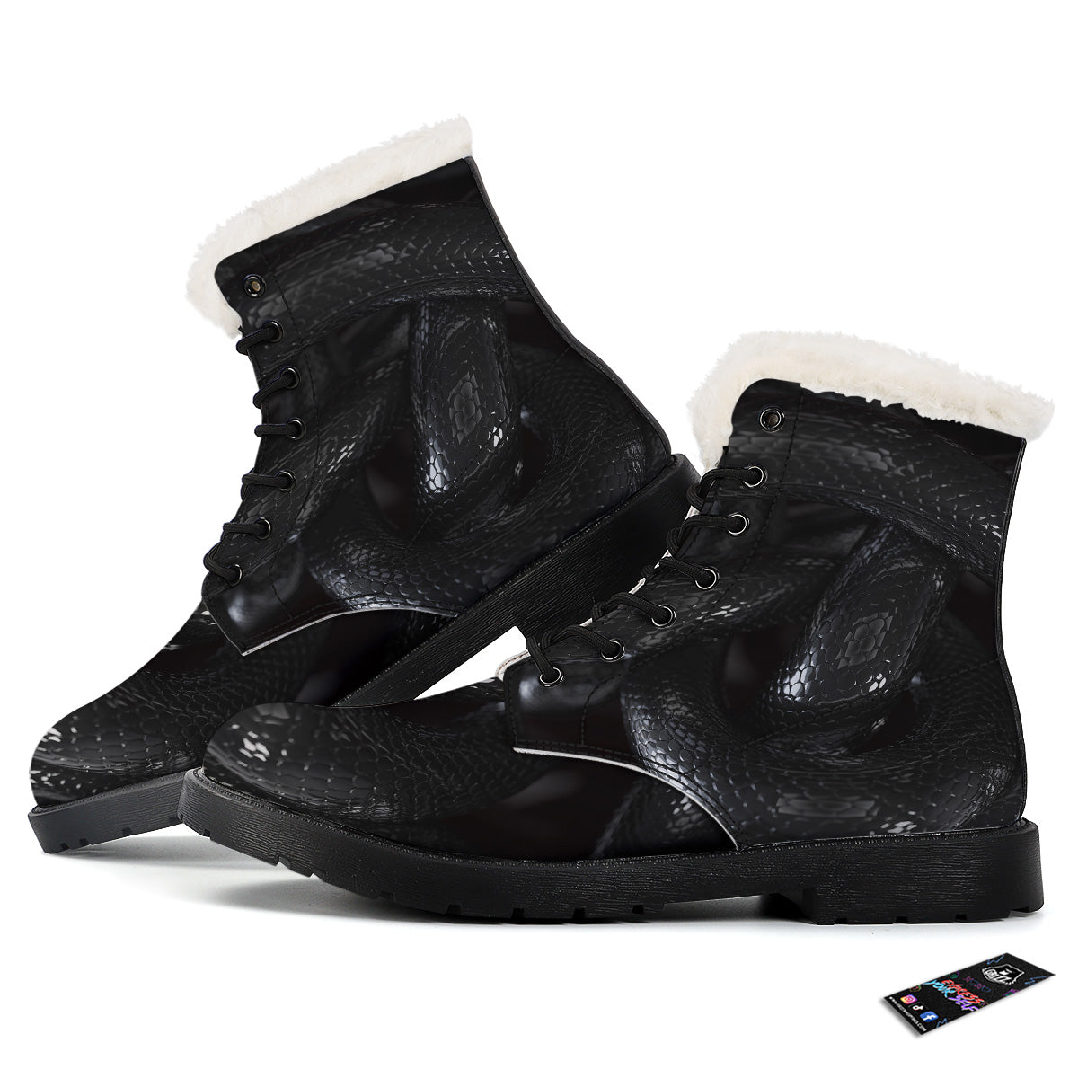 Black Snake Print Winter Boots-grizzshop