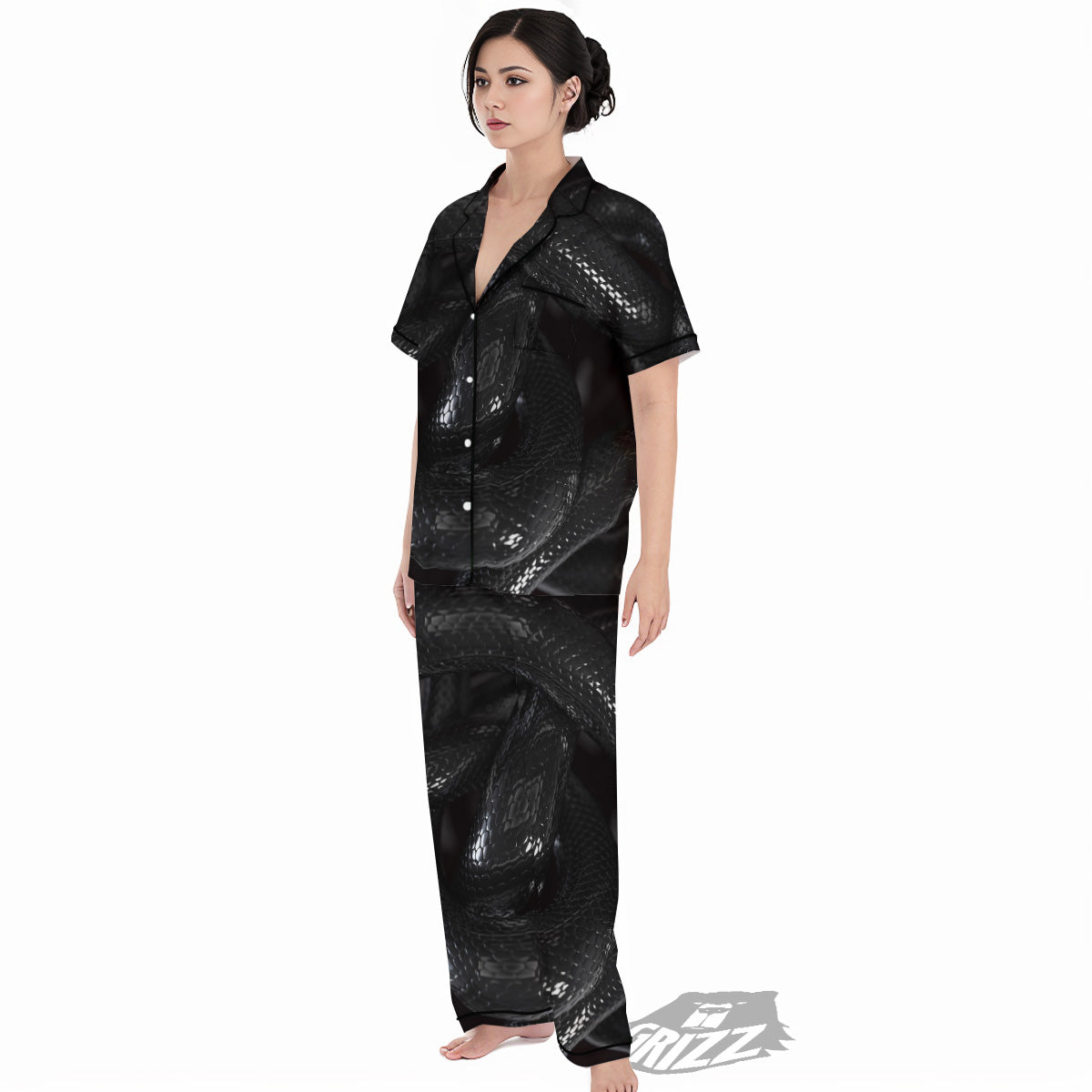 Black Snake Print Women's Pajamas Set-grizzshop