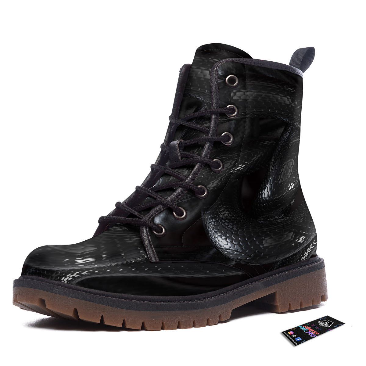 Black Snake Print Work Boots-grizzshop