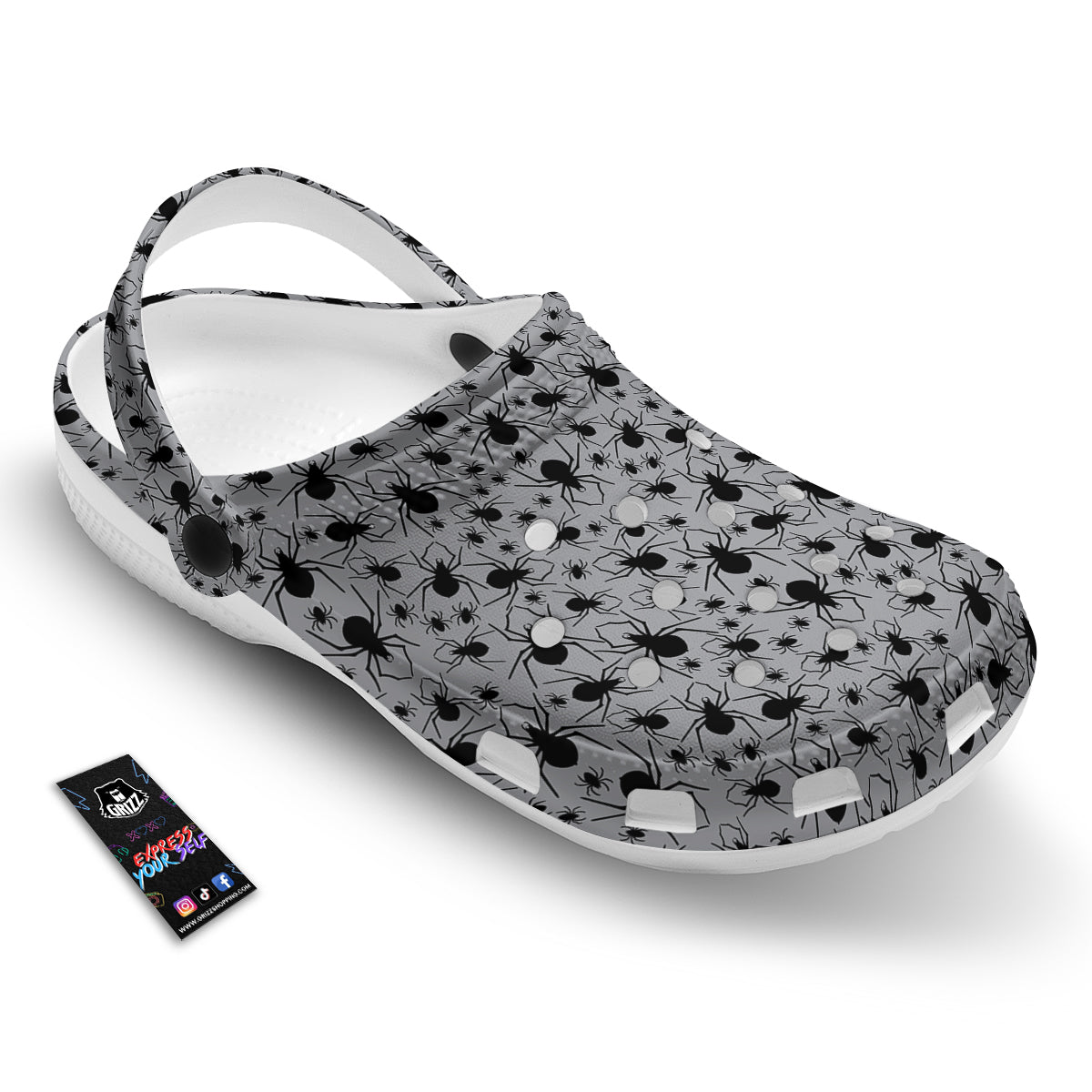 Black Spider And Grey Print Pattern Clog-grizzshop