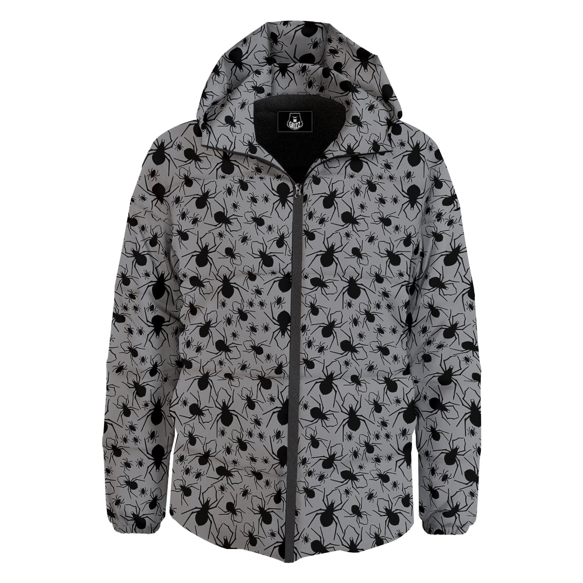 Black Spider And Grey Print Pattern Down Jacket-grizzshop
